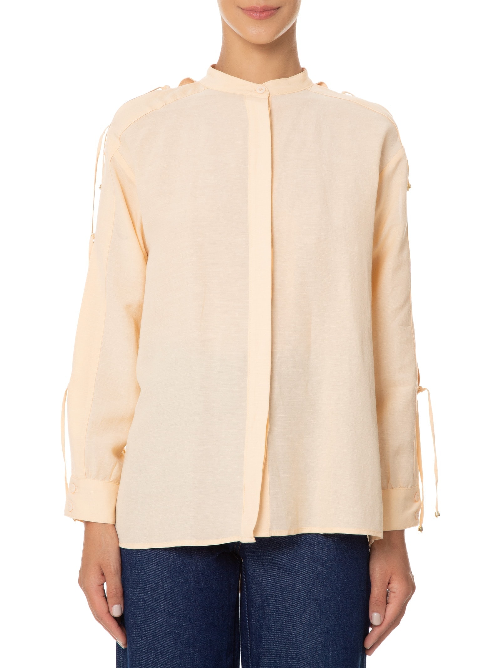 Camisa Feminina Manga Longa Em Linho Laranja '2Essential