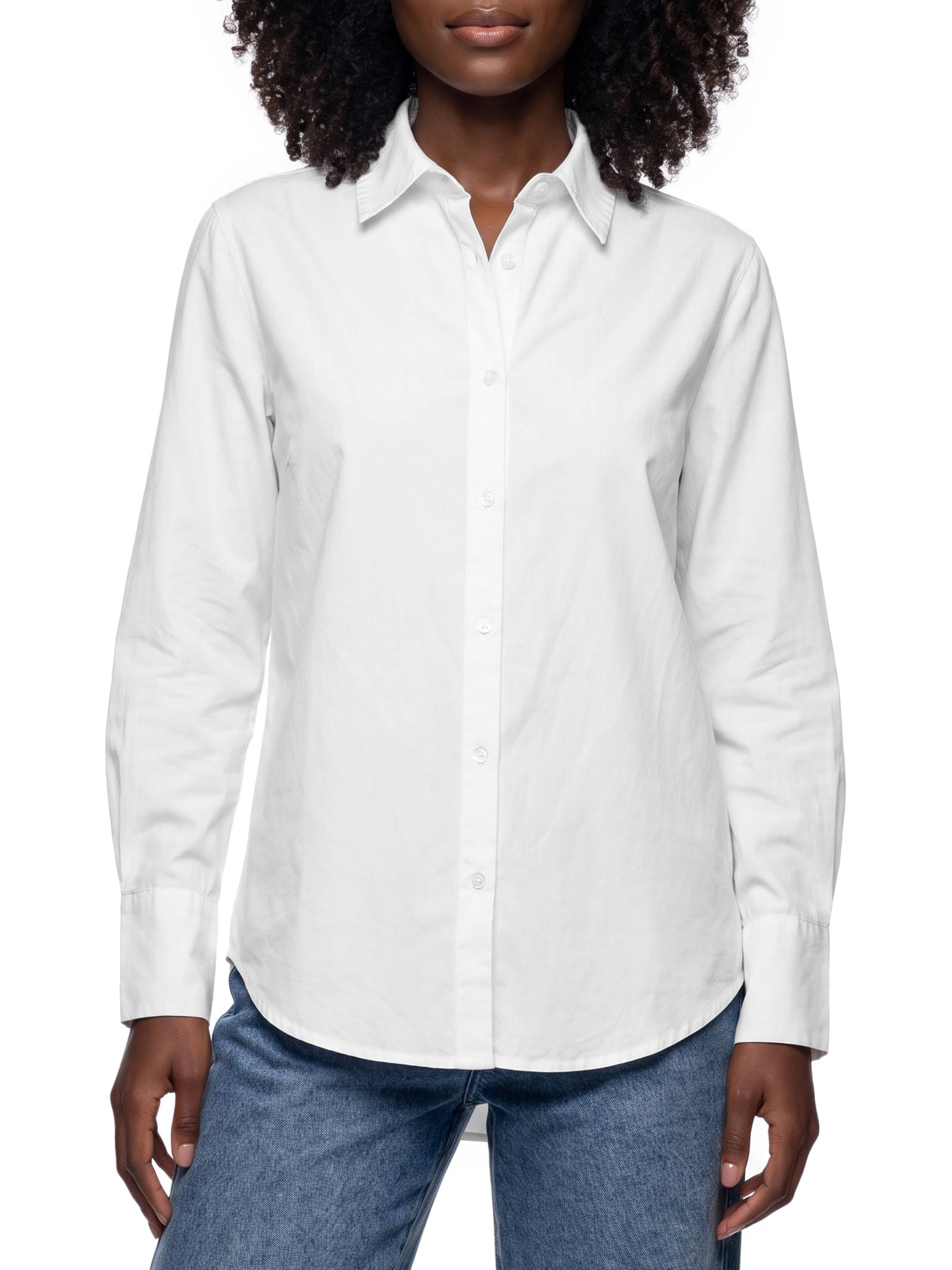 Camisa Feminina Manga Longa Em Tricoline Branco Hering