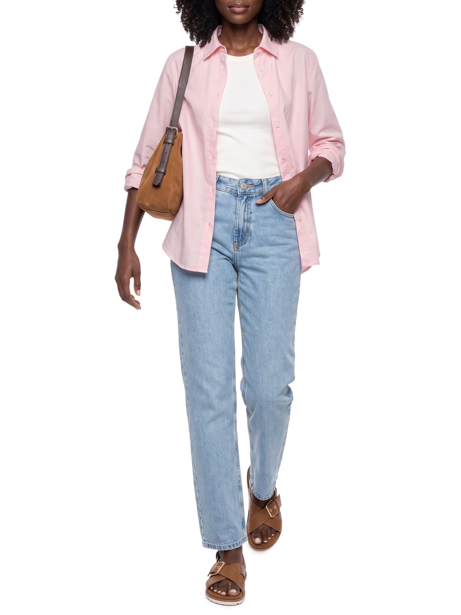 Camisa Feminina Manga Longa Em Tricoline Rosa Hering