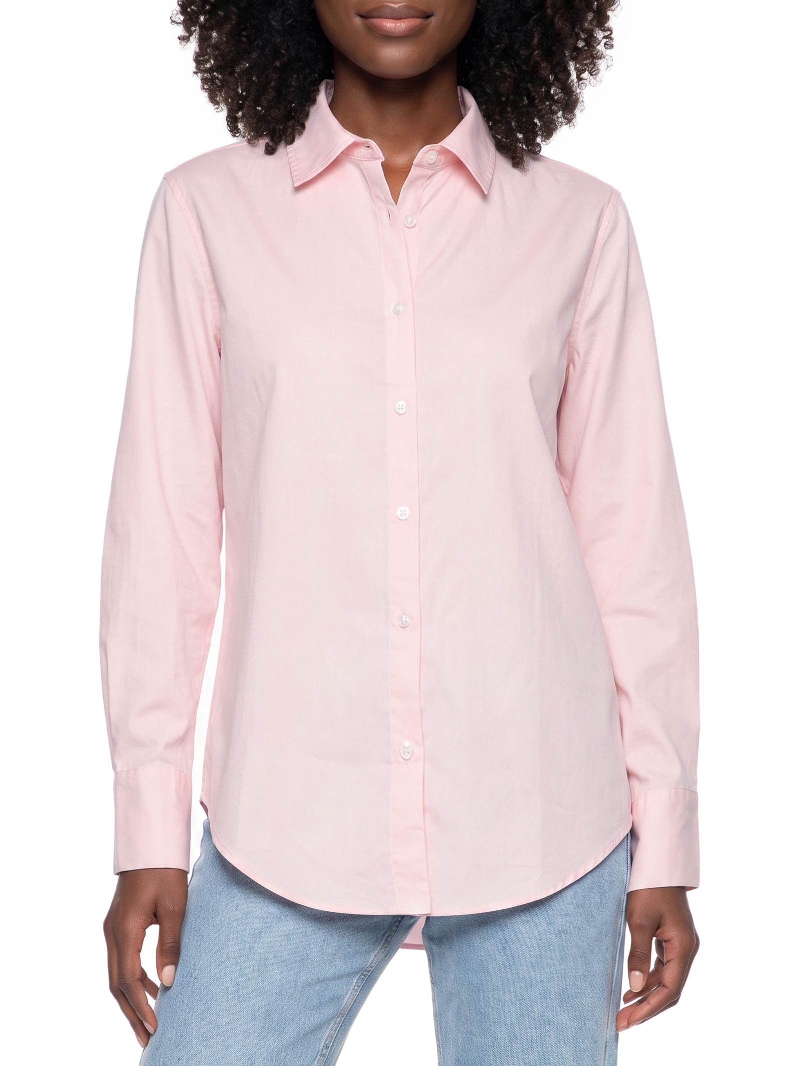 Camisa Feminina Manga Longa Em Tricoline Rosa Hering