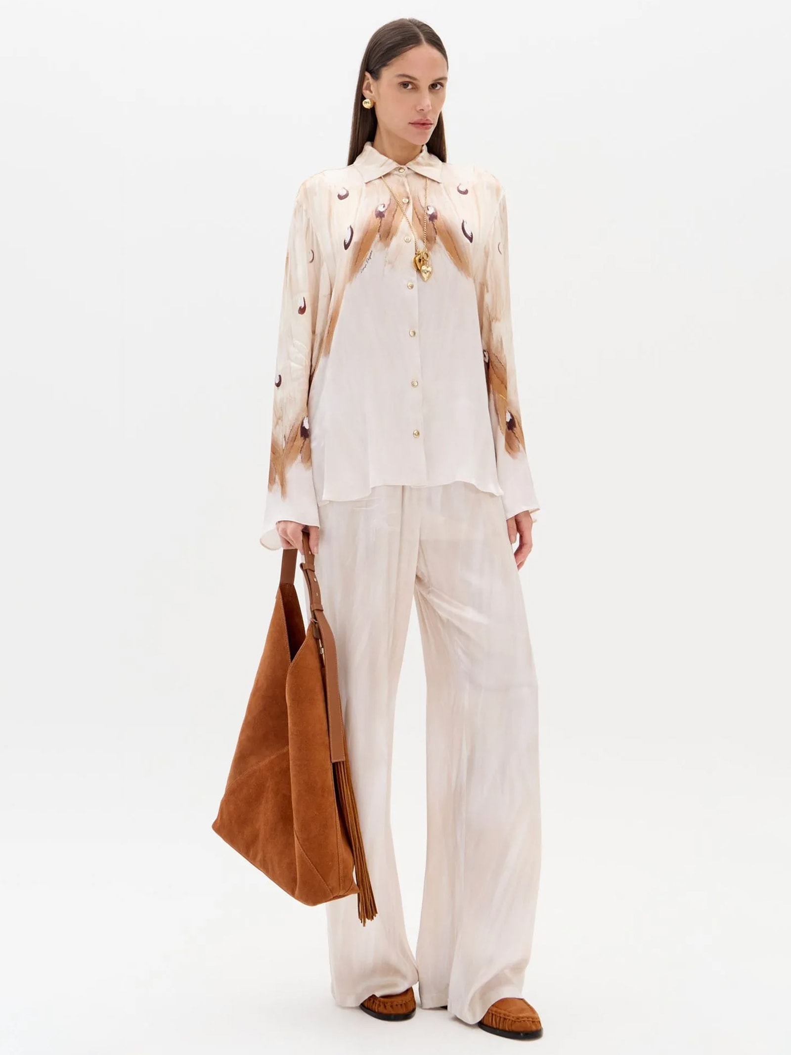 Camisa Feminina Manga Longa Estampada Branco Lança Perfume