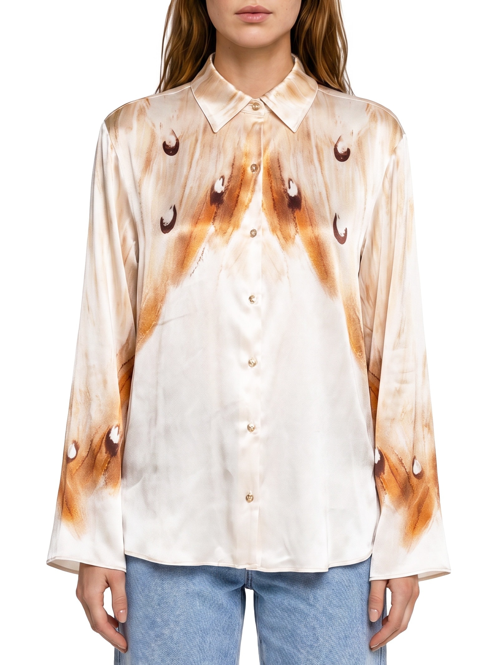 Camisa Feminina Manga Longa Estampada Branco Lança Perfume