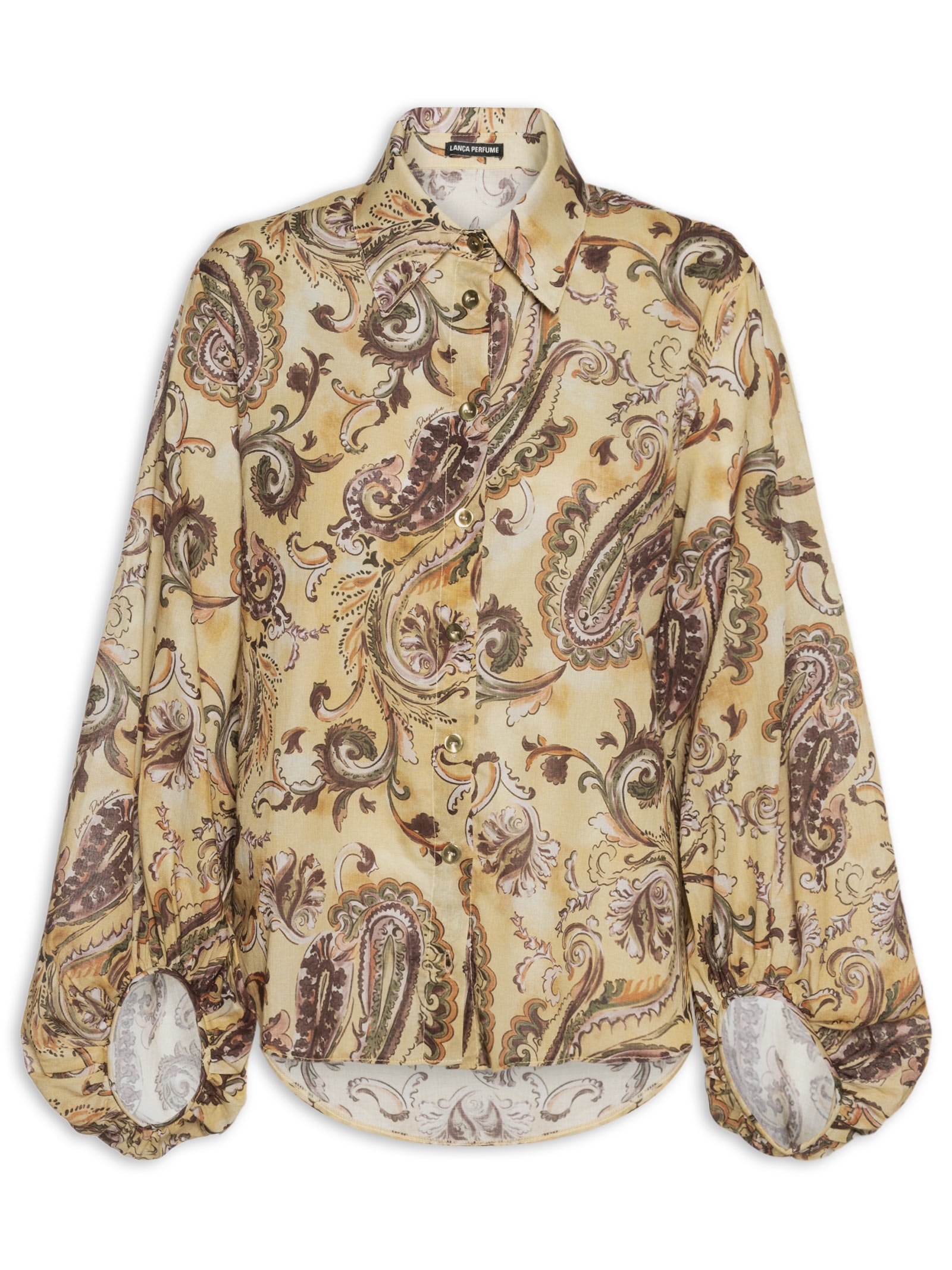Camisa Feminina Manga Longa Estampada – Amarelo Lança Perfume