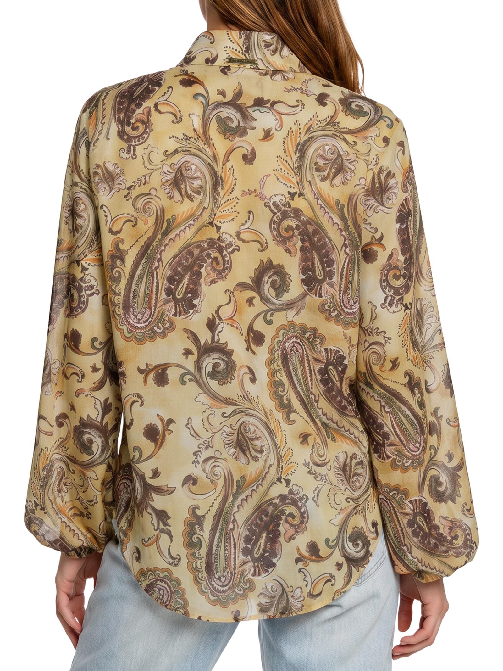 Camisa Feminina Manga Longa Estampada – Amarelo Lança Perfume