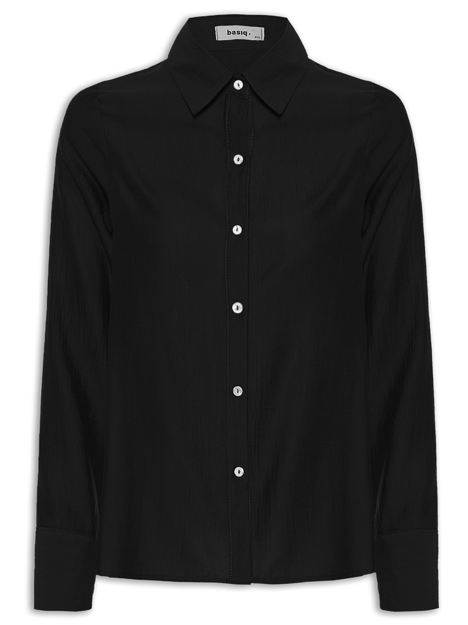 Camisa Feminina Manga Longa Justa Ao Corpo Preto Basiq