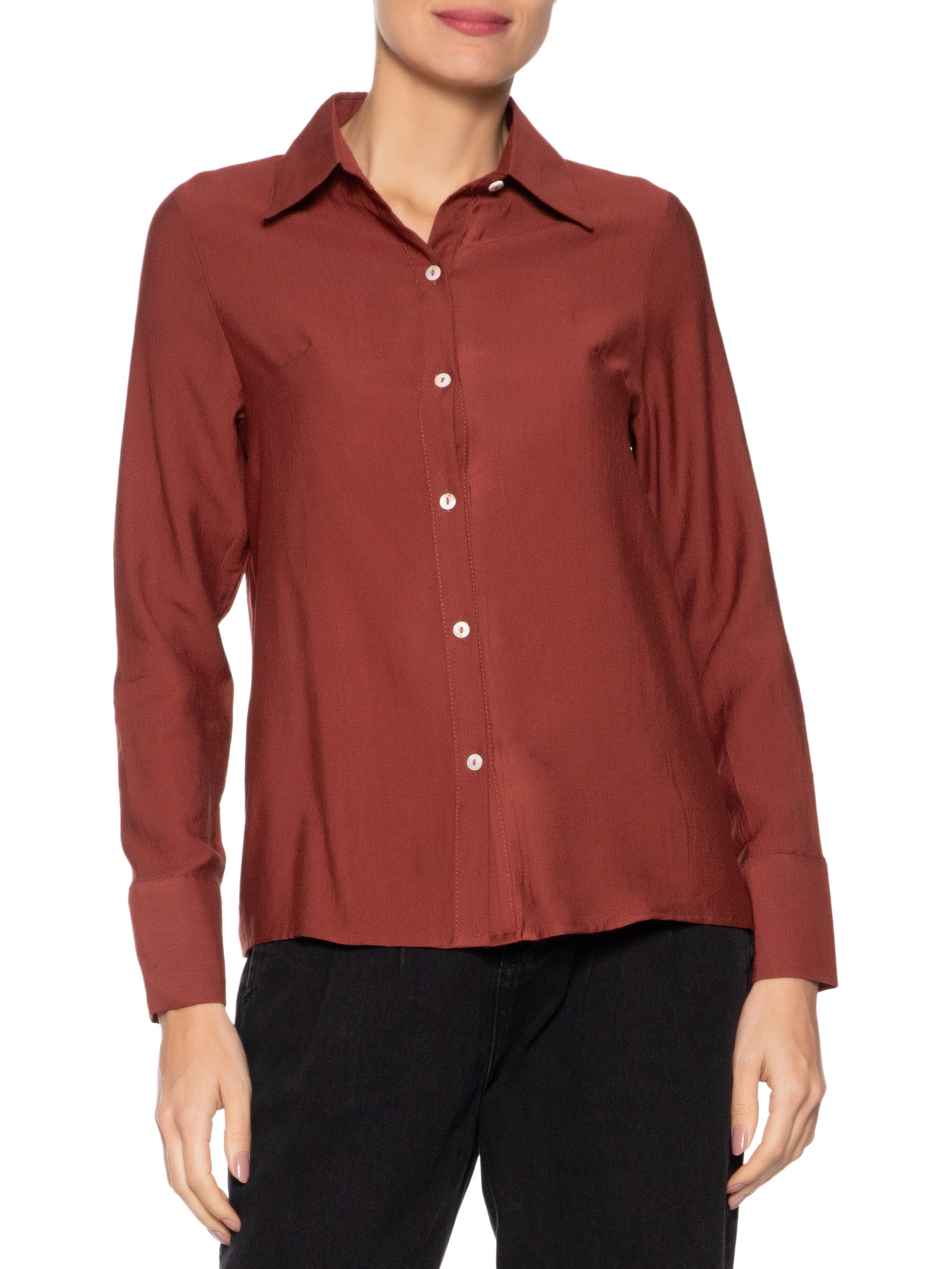 Camisa Feminina Manga Longa Justa Ao Corpo Vinho Basiq