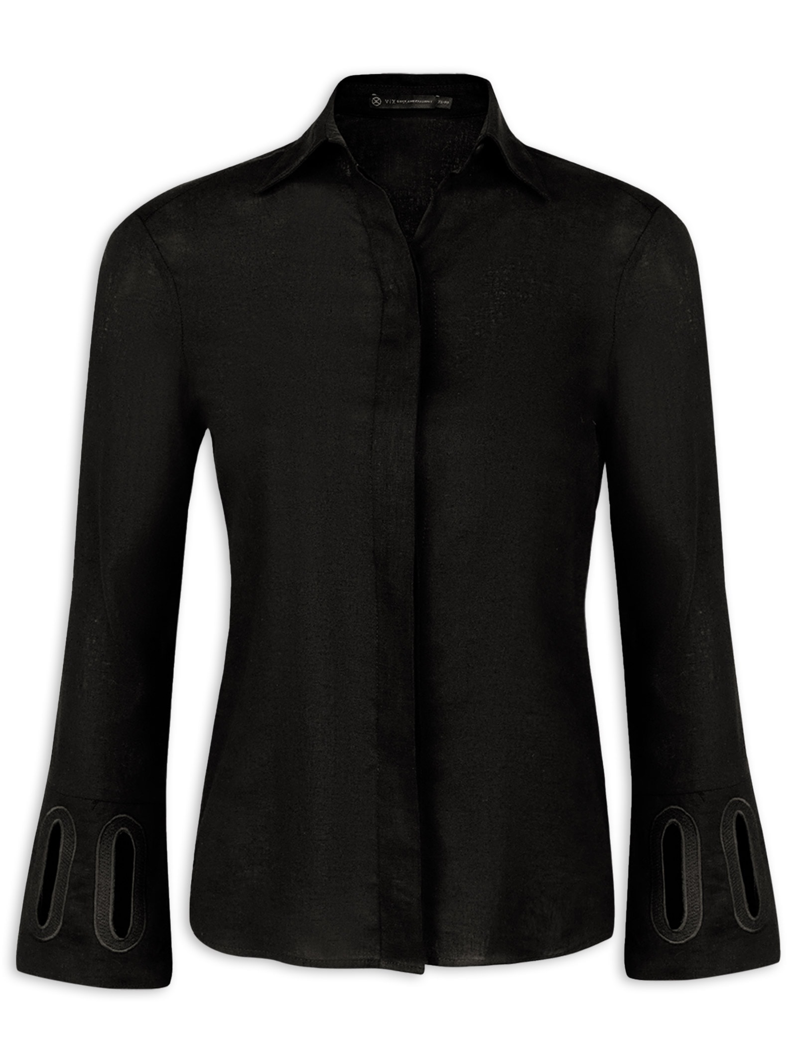 Camisa Feminina Manga Longa Laura Detalhe - Preto - Vix