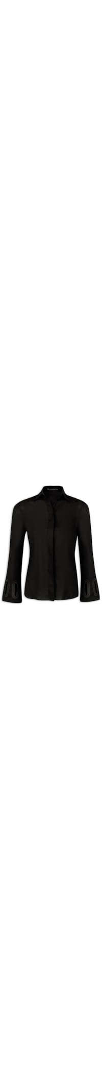 Camisa Feminina Manga Longa Laura Detalhe - Preto