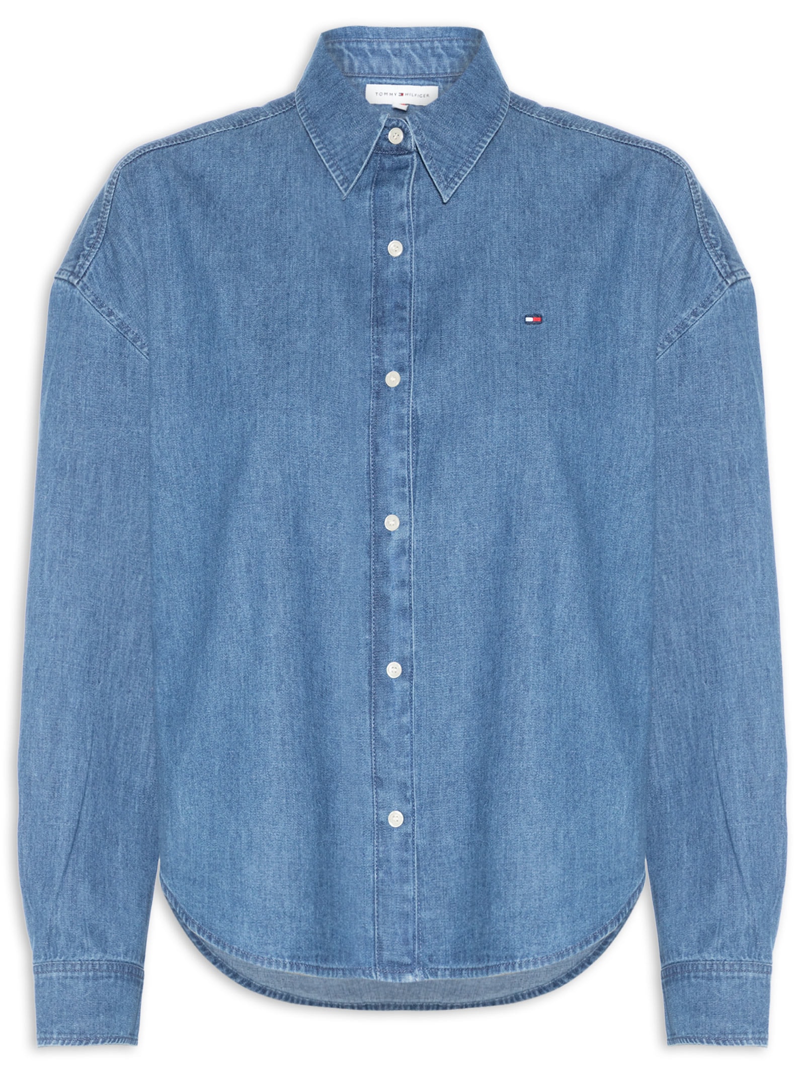 Camisa Feminina Manga Longa Light Denim Boxy Azul Tommy Hilfiger