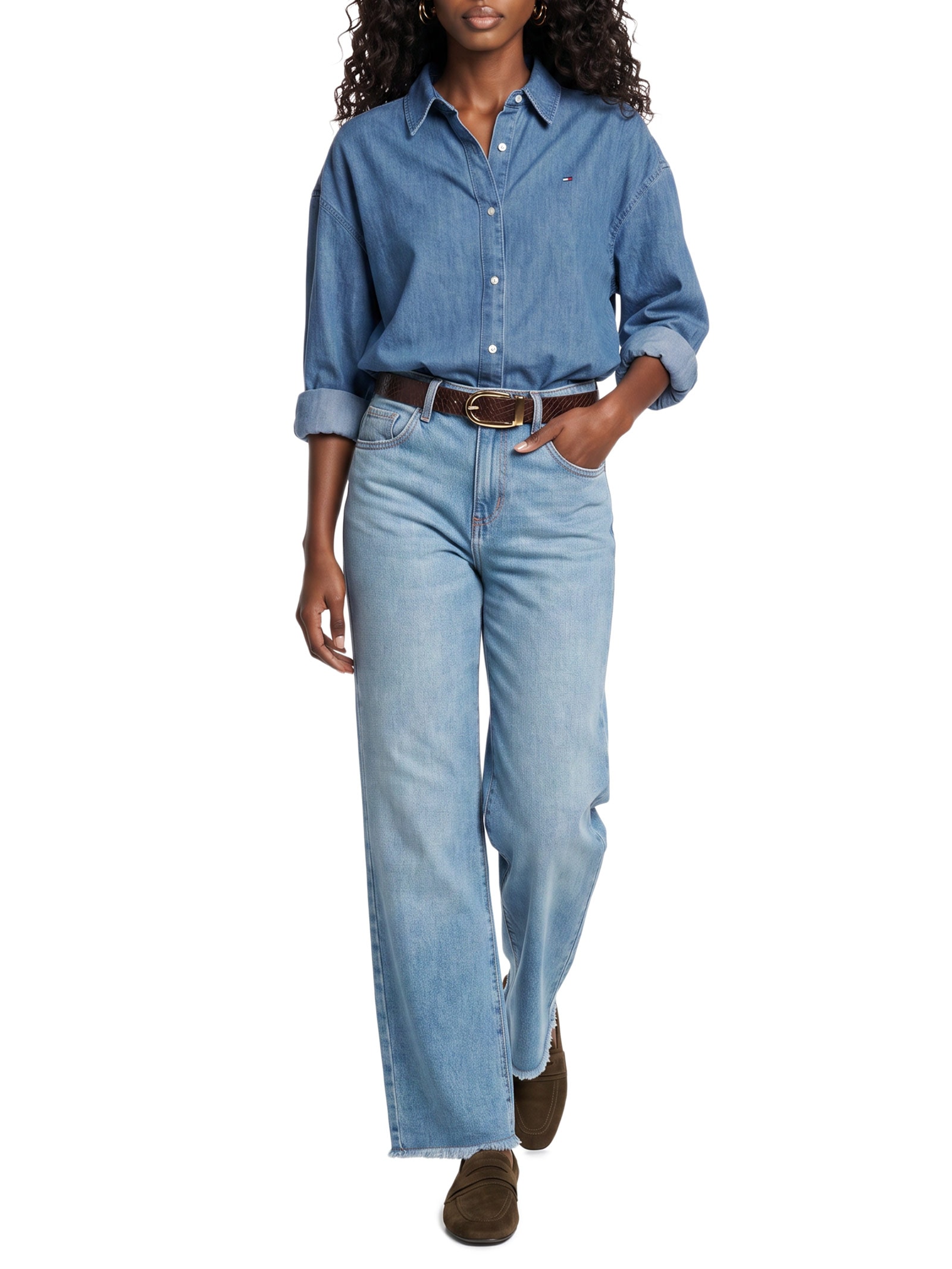 Camisa Feminina Manga Longa Light Denim Boxy Azul Tommy Hilfiger