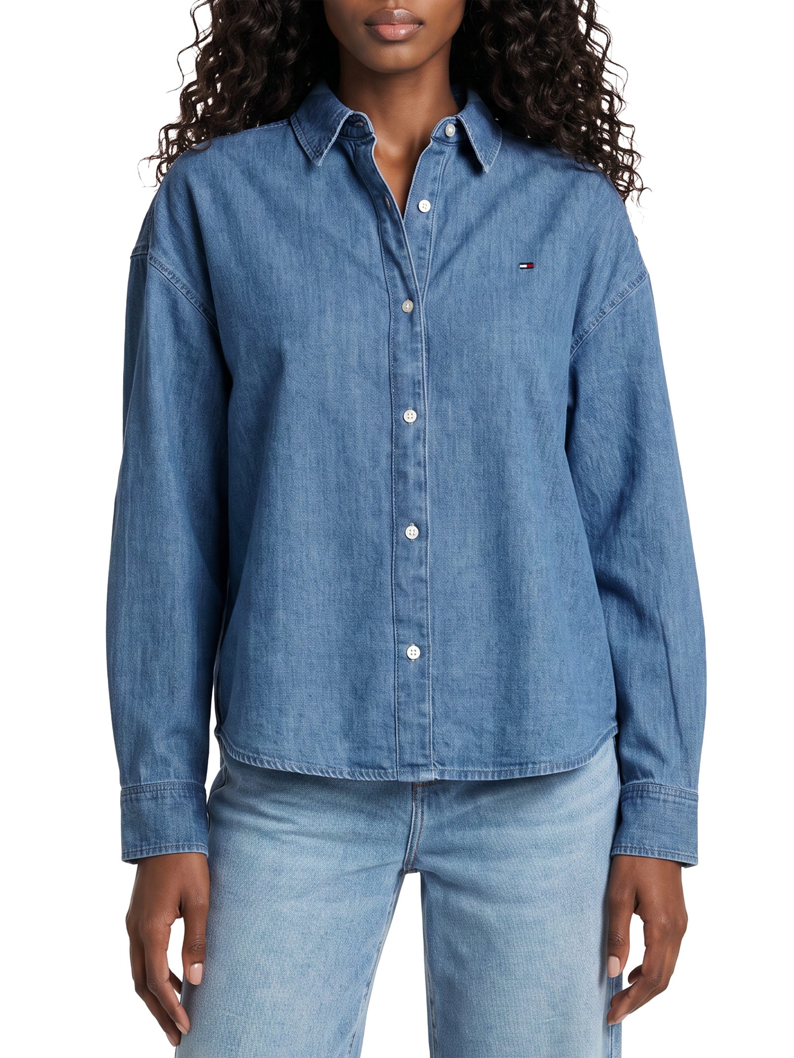 Camisa Feminina Manga Longa Light Denim Boxy Azul Tommy Hilfiger