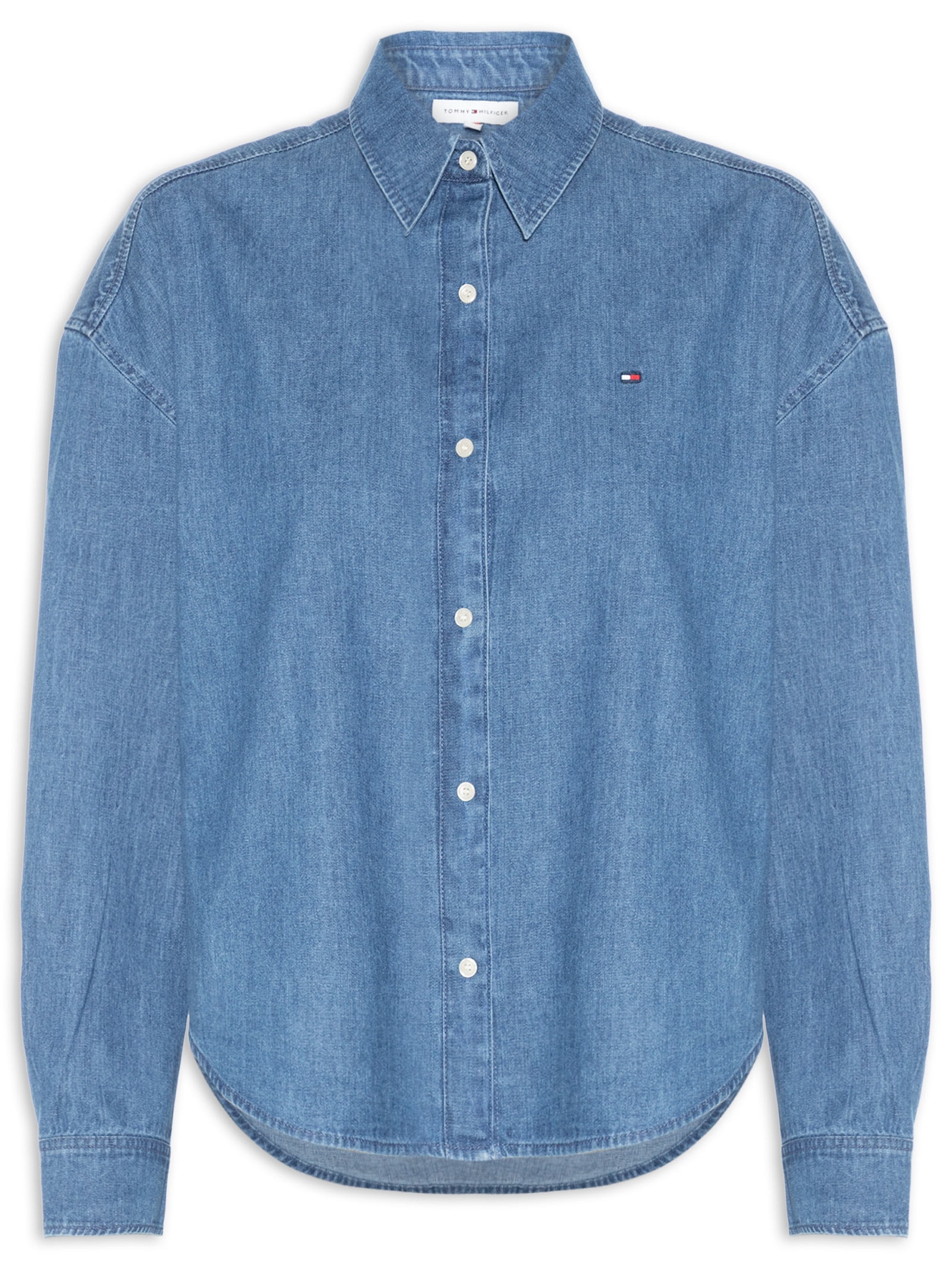 Camisa Feminina Manga Longa Light Denim Boxy Azul Tommy Hilfiger