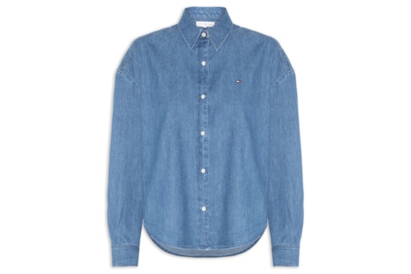 Camisa Feminina Manga Longa Light Denim Boxy - Azul