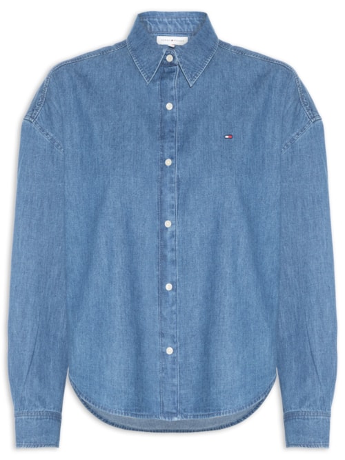 Camisa Feminina Manga Longa Light Denim Boxy - Azul