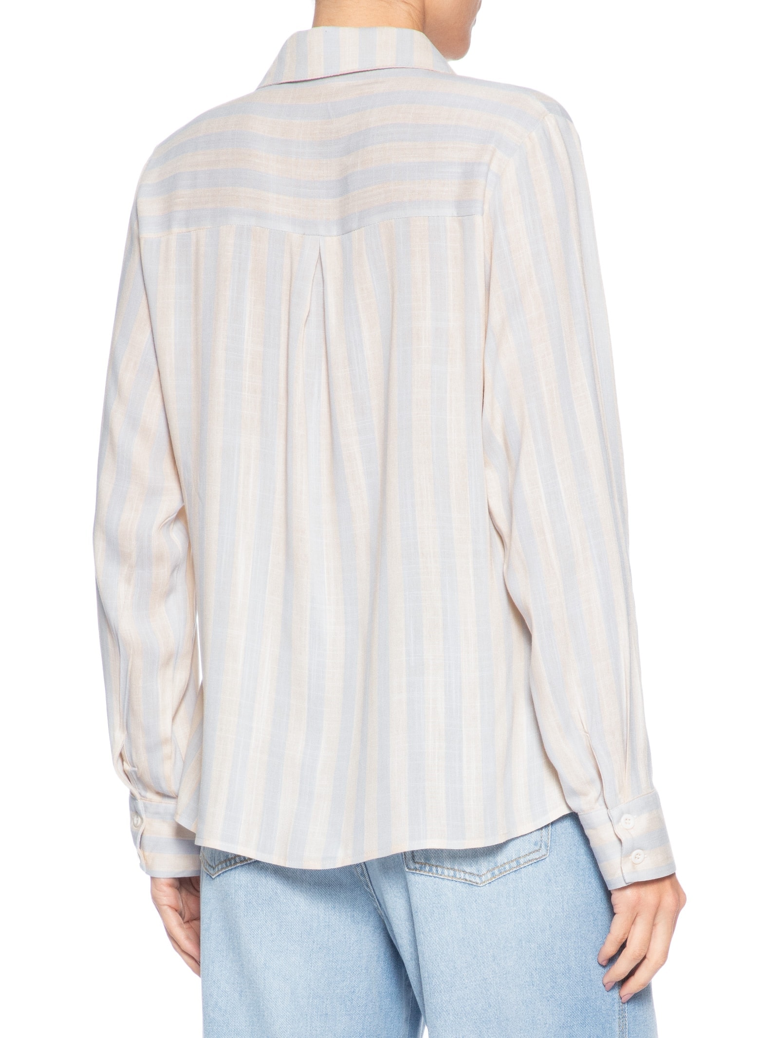 Camisa Feminina Manga Longa Listrada Azul Basiq