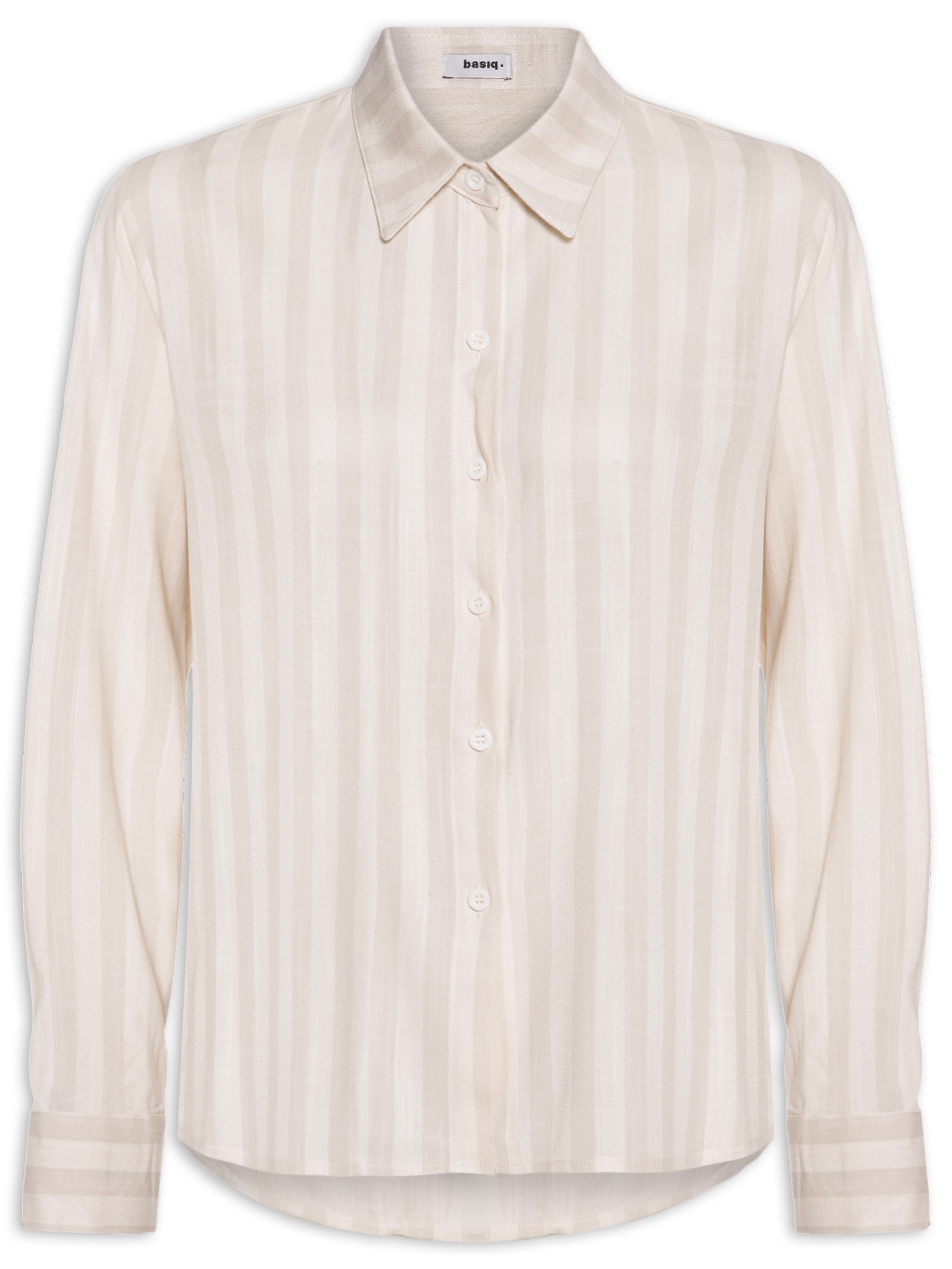Camisa Feminina Manga Longa Listrada Bege Basiq