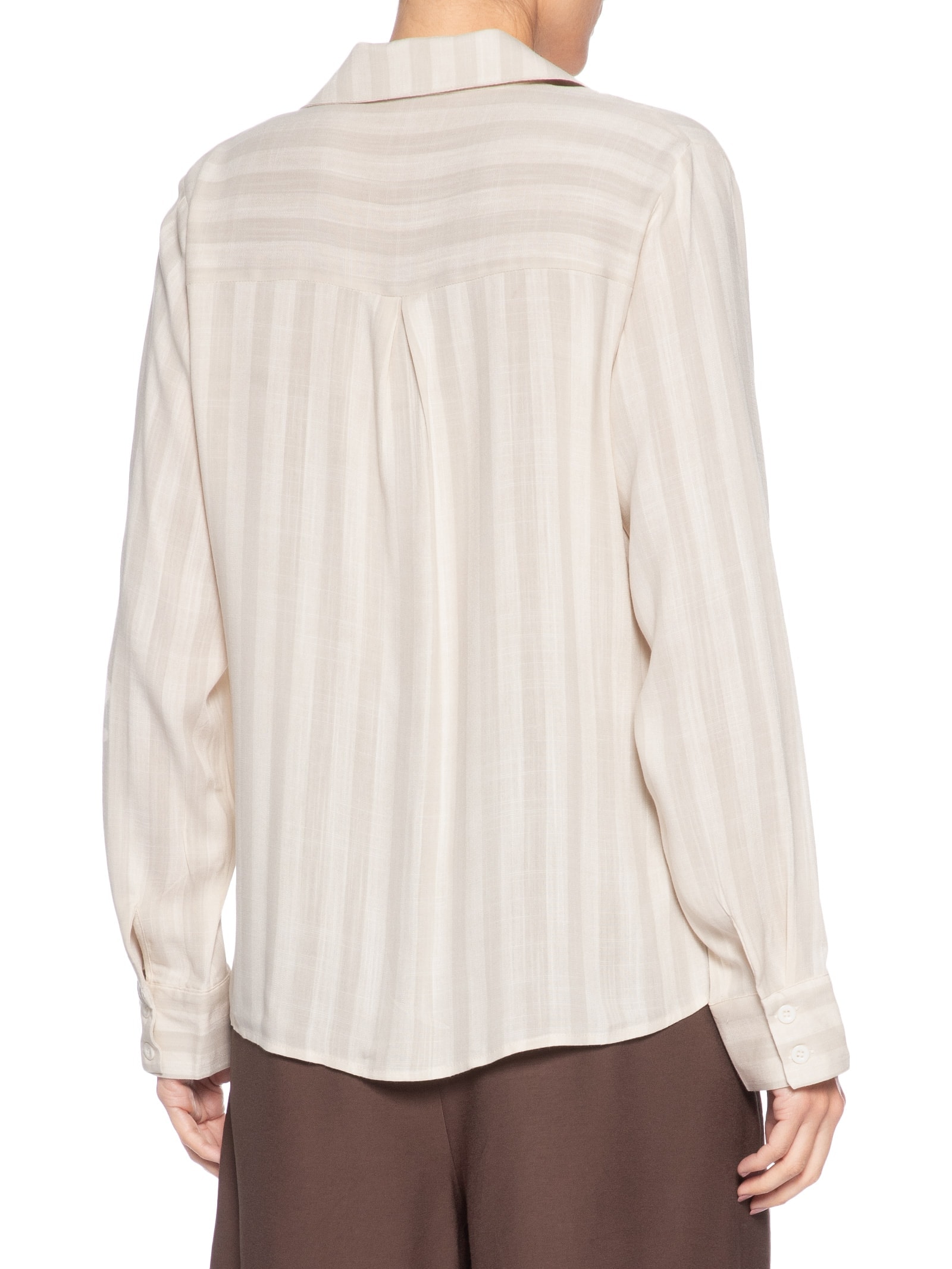 Camisa Feminina Manga Longa Listrada Bege Basiq