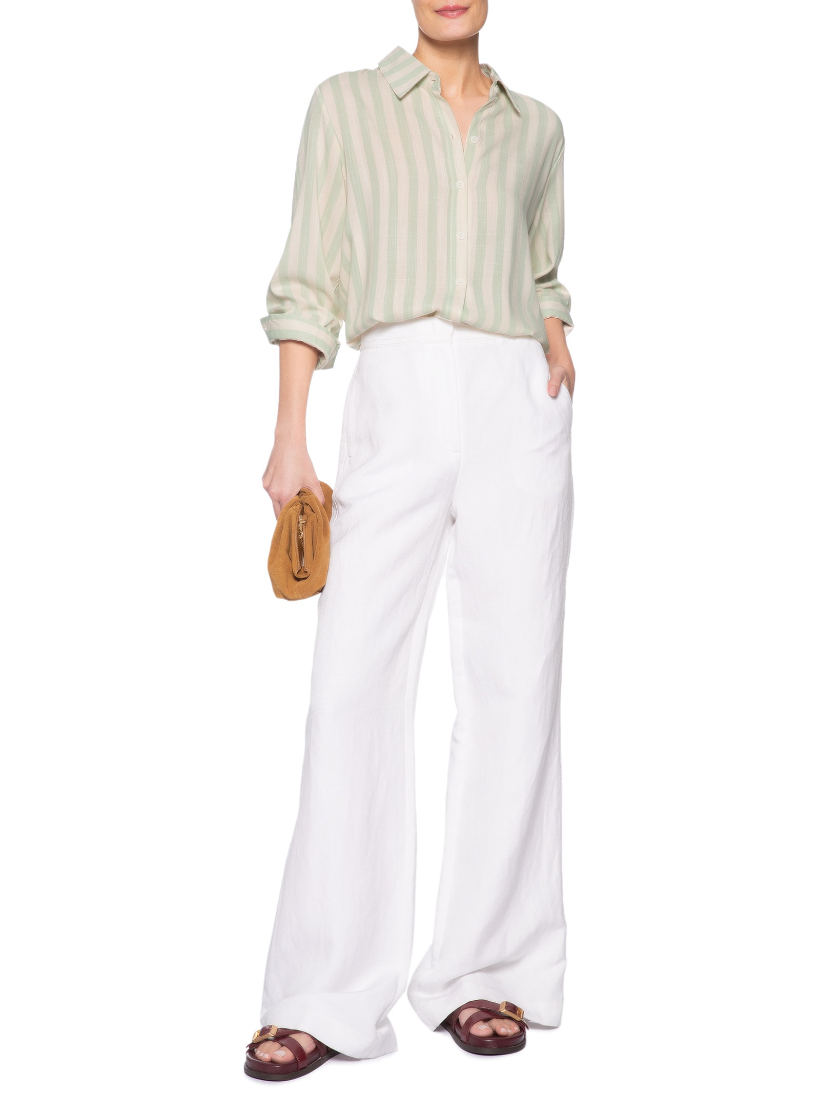 Camisa Feminina Manga Longa Listrada Verde Basiq