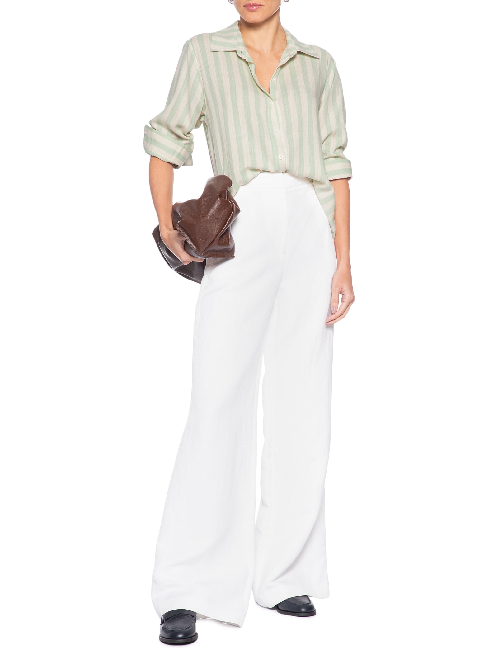 Camisa Feminina Manga Longa Listrada Verde Basiq