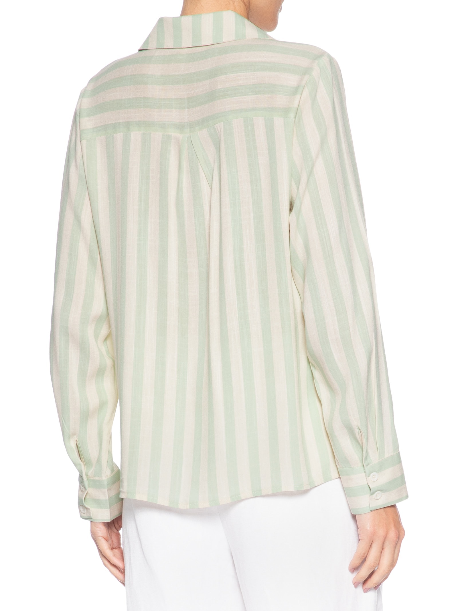 Camisa Feminina Manga Longa Listrada Verde Basiq