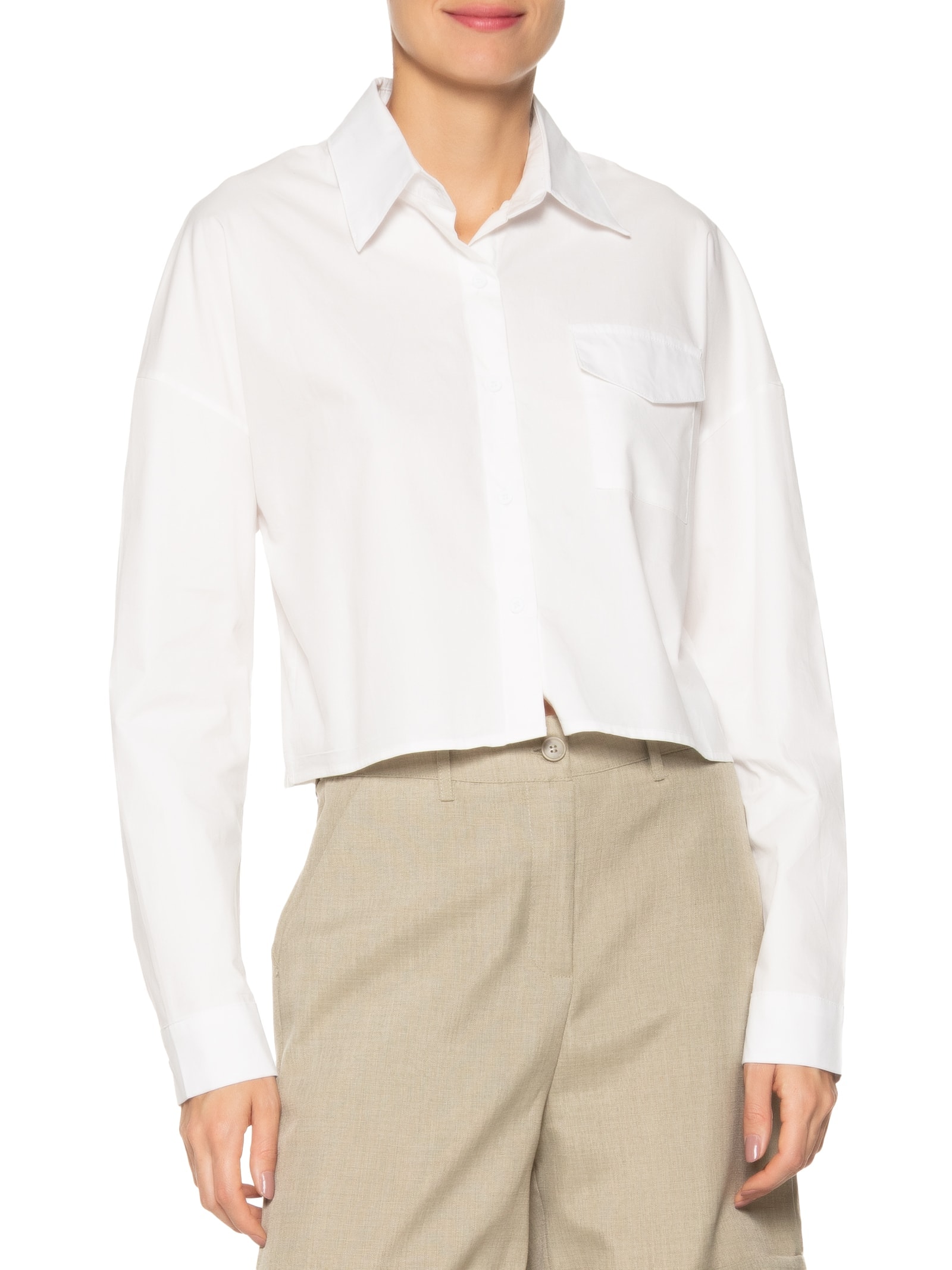 Camisa Feminina Manga Longa Off White Basiq