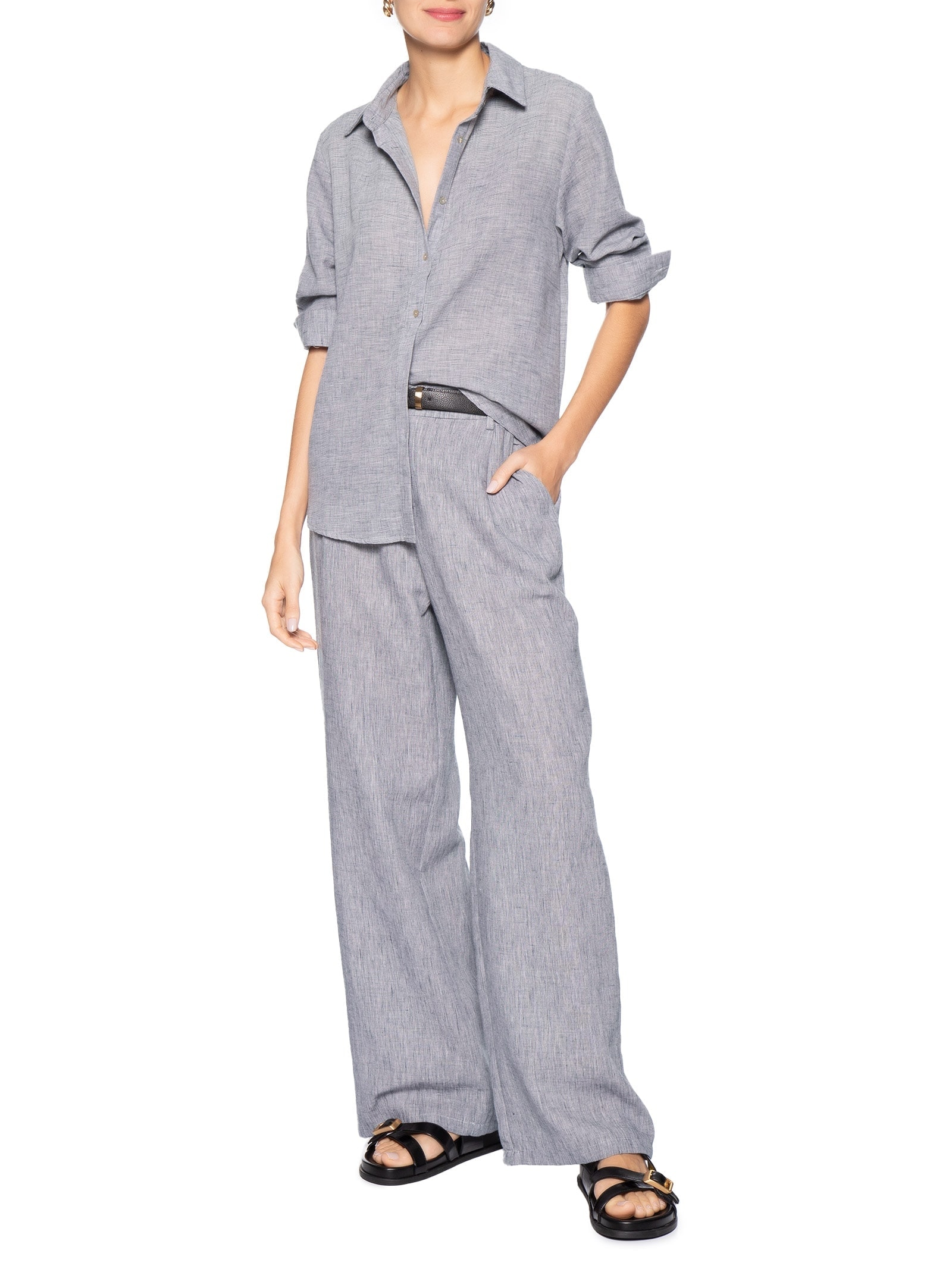 Camisa Feminina Manga Longa Preto Basiq