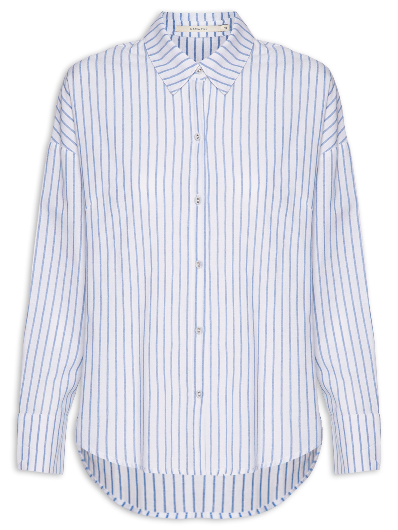 Camisa Feminina Manga Longa Risca De Giz Azul Maria Filó