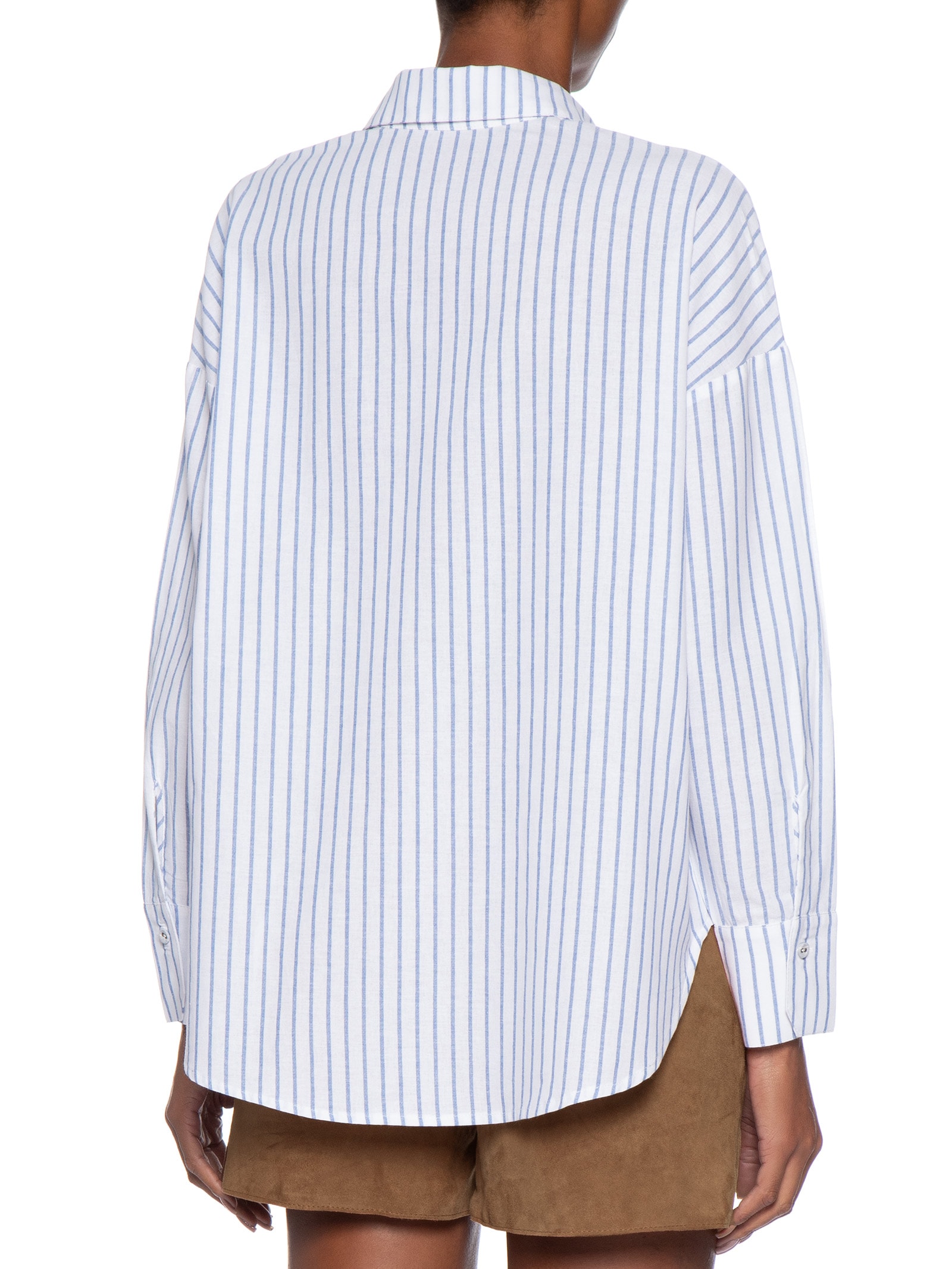 Camisa Feminina Manga Longa Risca De Giz Azul Maria Filó