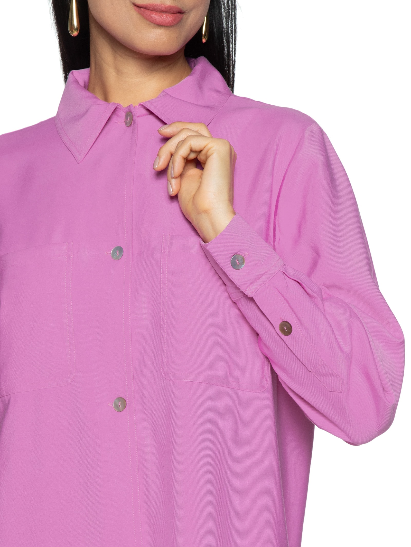 Dzarm Camisa Feminina Manga Longa Rosa