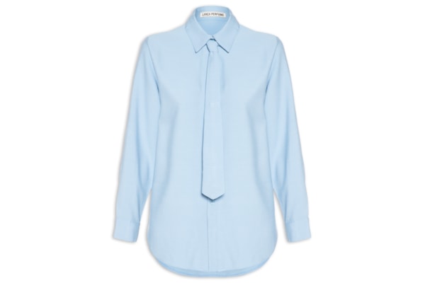 Camisa Feminina Manga Longa Solta Com Gravata - Azul