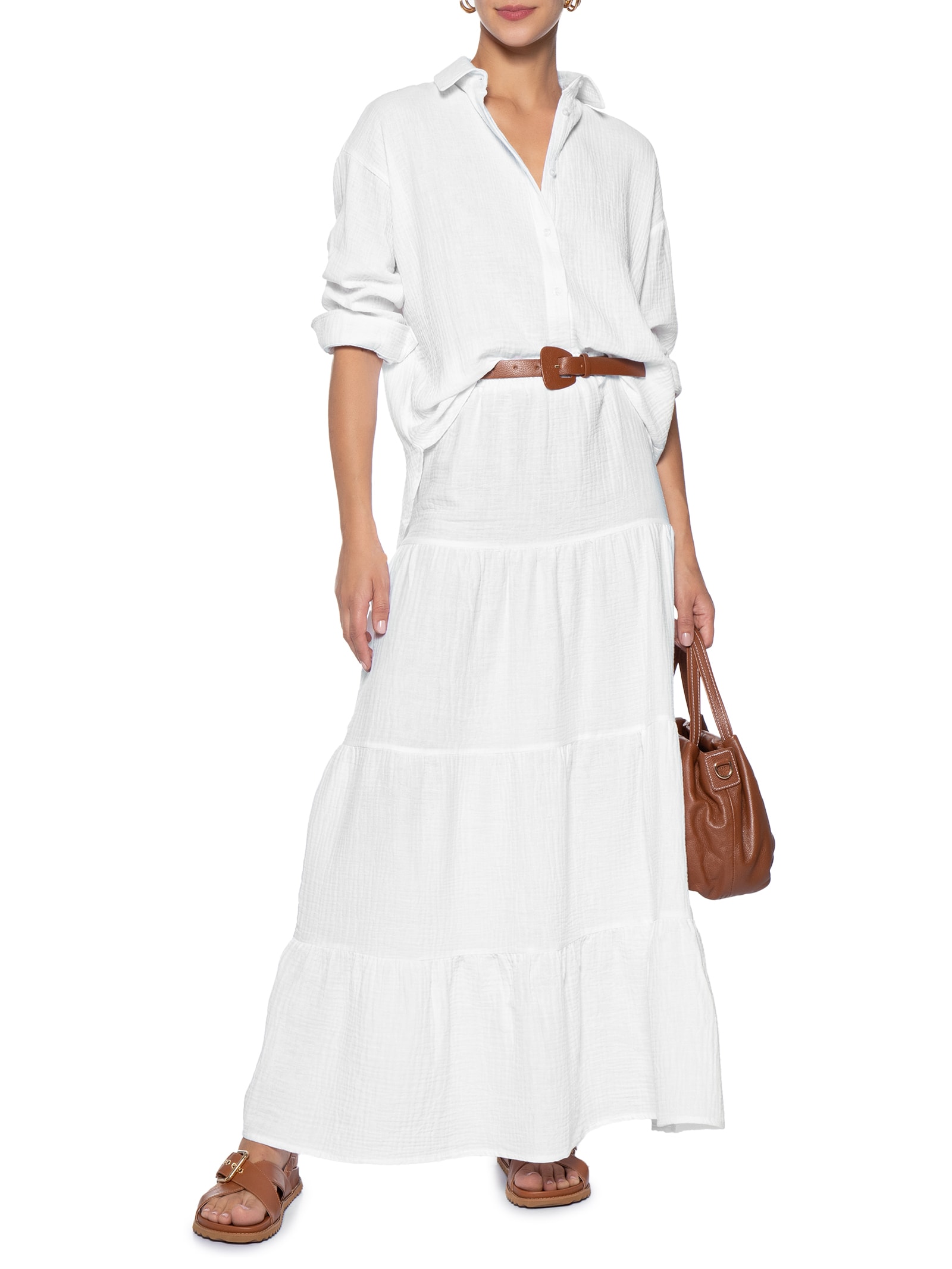Camisa Feminina Manga Longa Texturizada Branco Basiq