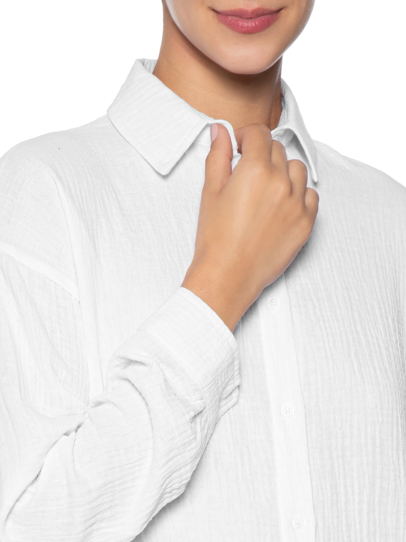 Camisa Feminina Manga Longa Texturizada Branco Basiq