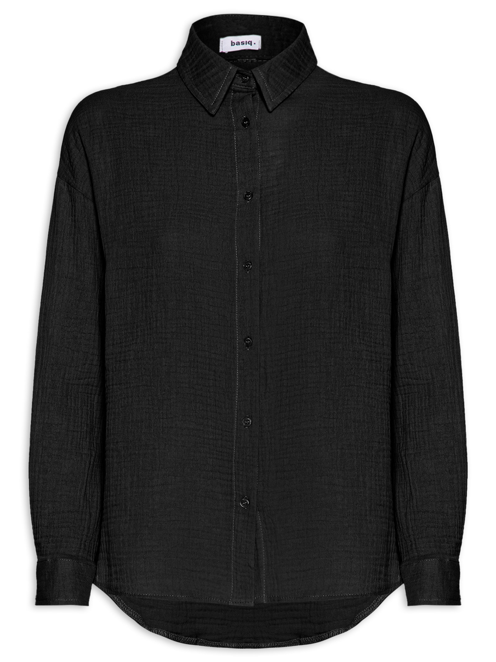 Camisa Feminina Manga Longa Texturizada Preto Basiq