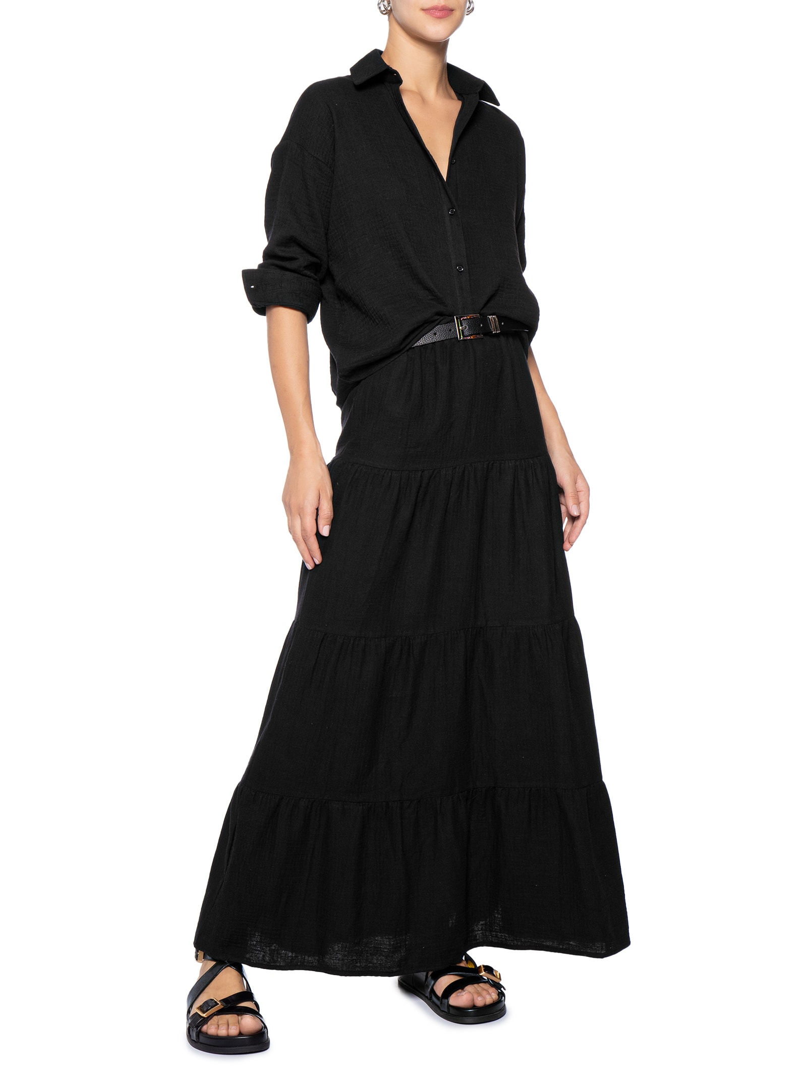 Camisa Feminina Manga Longa Texturizada Preto Basiq