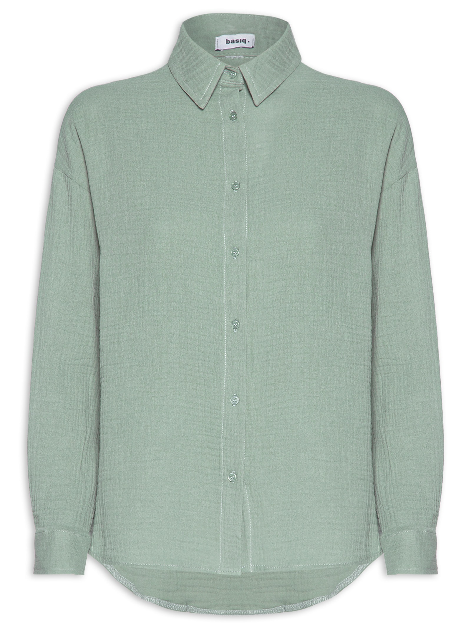 Camisa Feminina Manga Longa Texturizada Verde Basiq