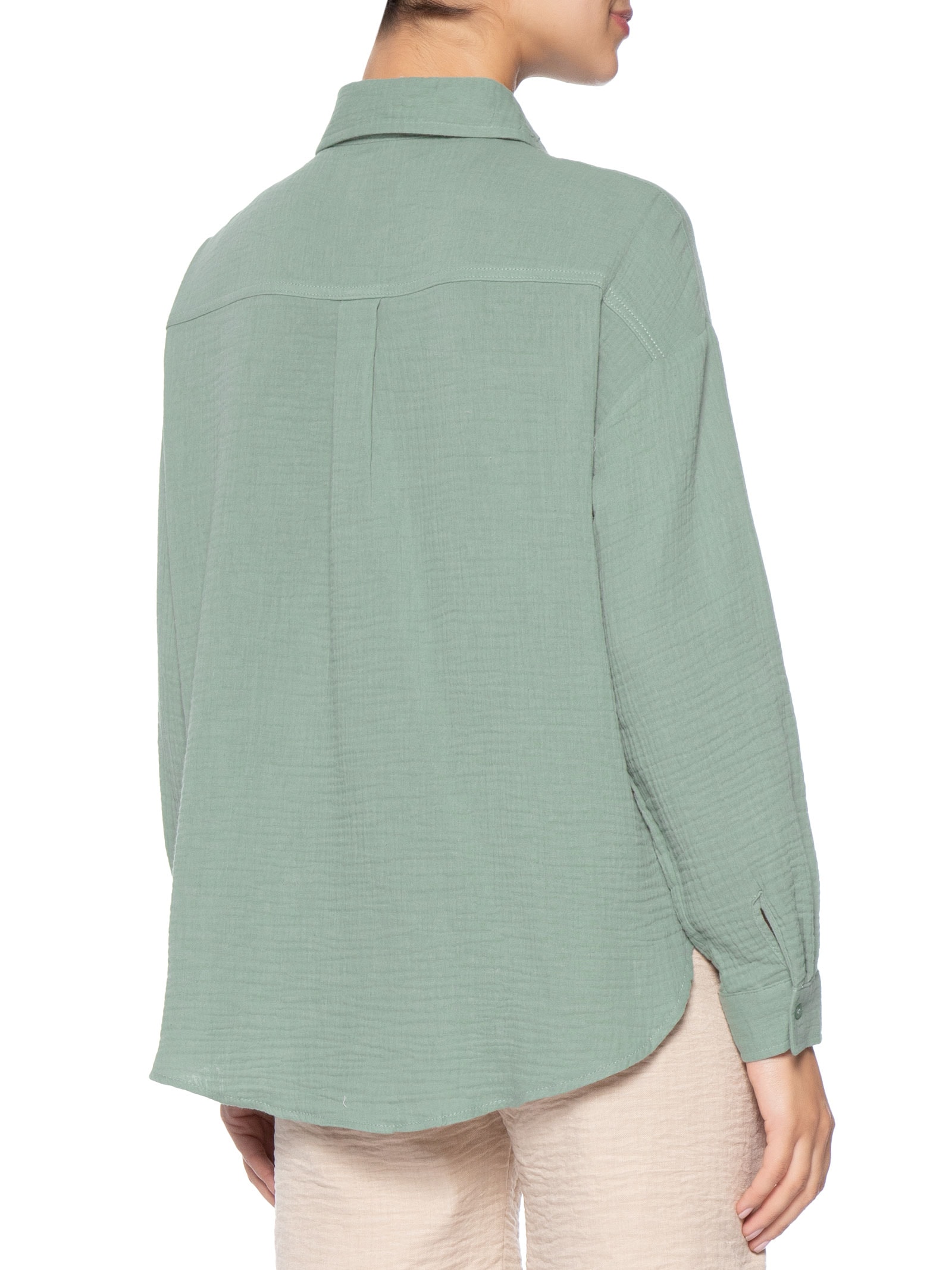 Camisa Feminina Manga Longa Texturizada Verde Basiq