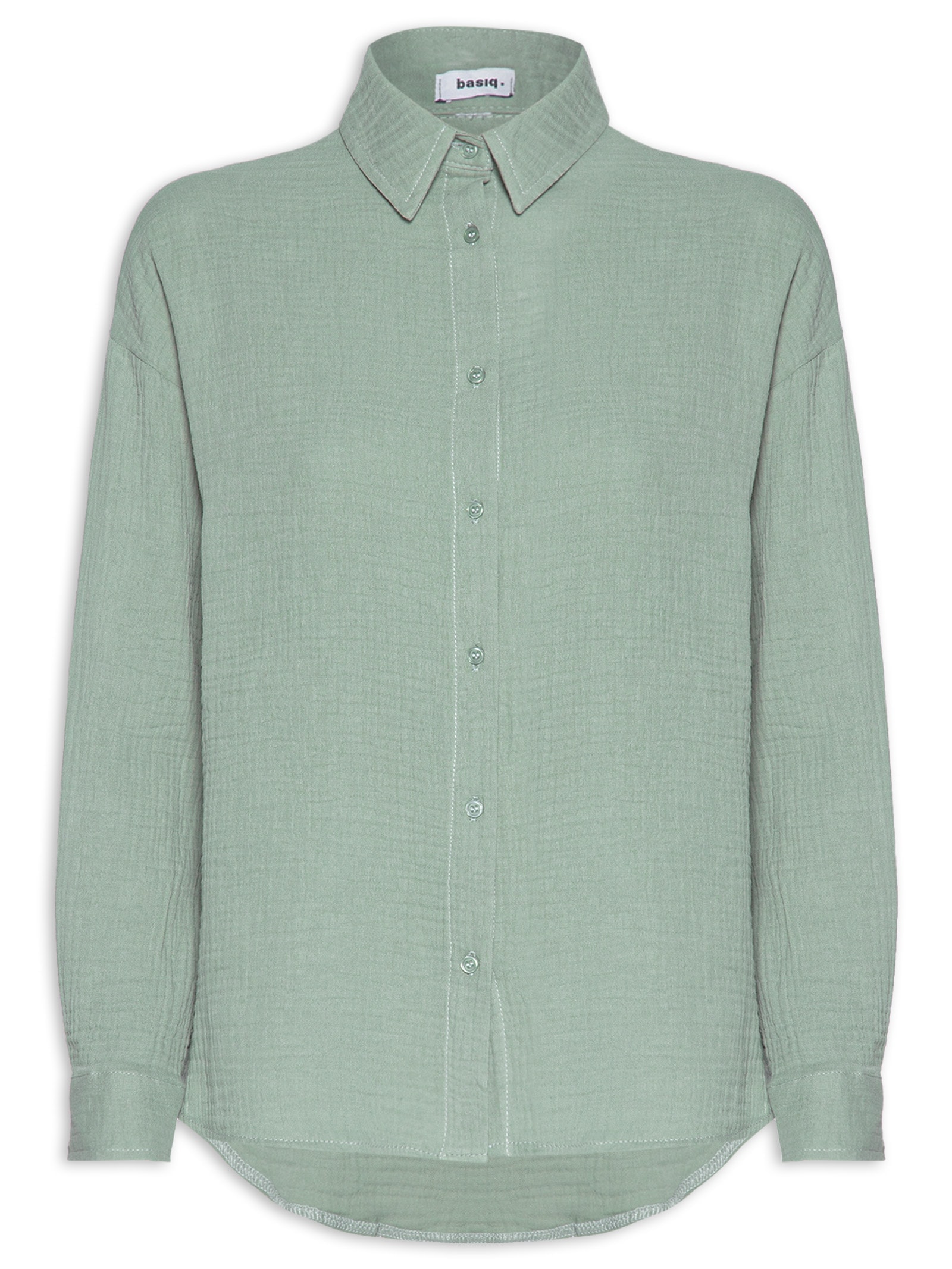 Camisa Feminina Manga Longa Texturizada Verde Basiq