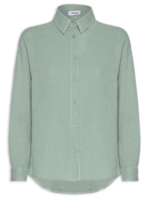 Camisa Feminina Manga Longa Texturizada - Verde