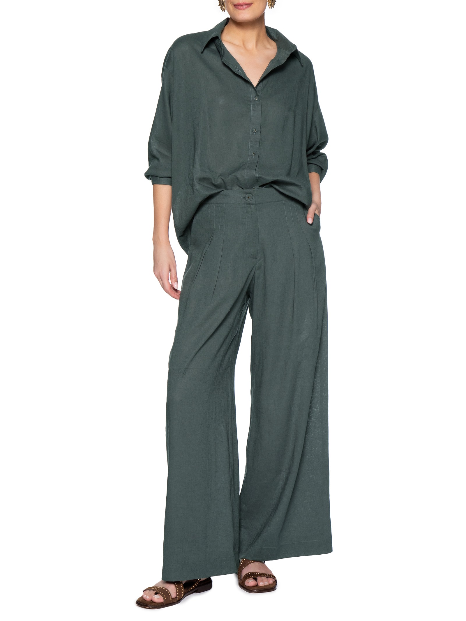 Camisa Feminina Manga Longa Verde Maria Filó