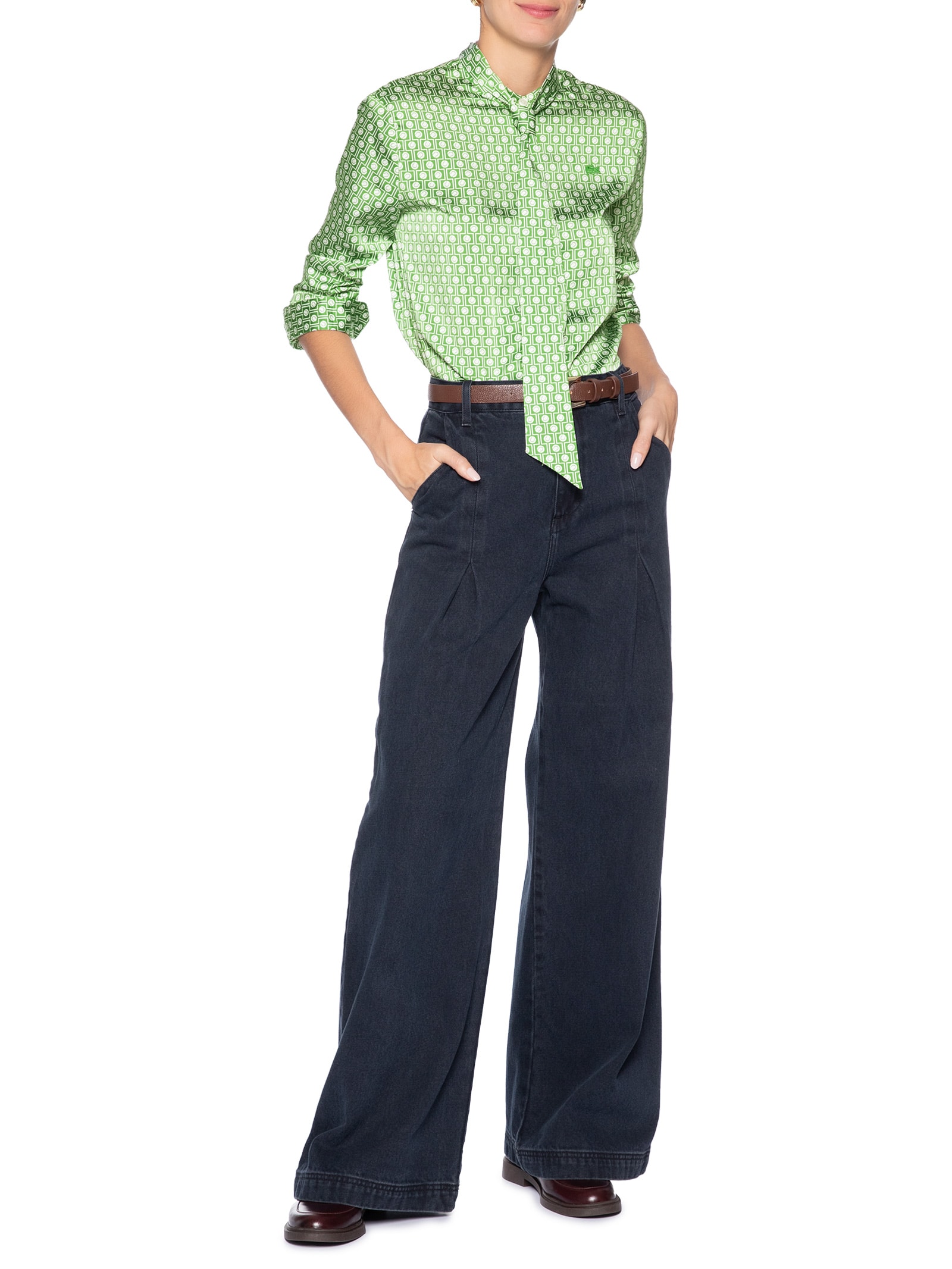 Camisa Feminina Manga Longa Woven Verde Lacoste