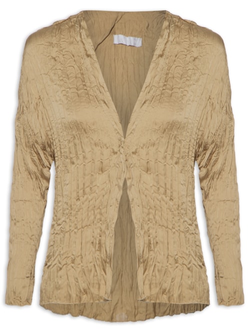 Camisa Feminina Manga Longa Wrinkled Satin - Bege