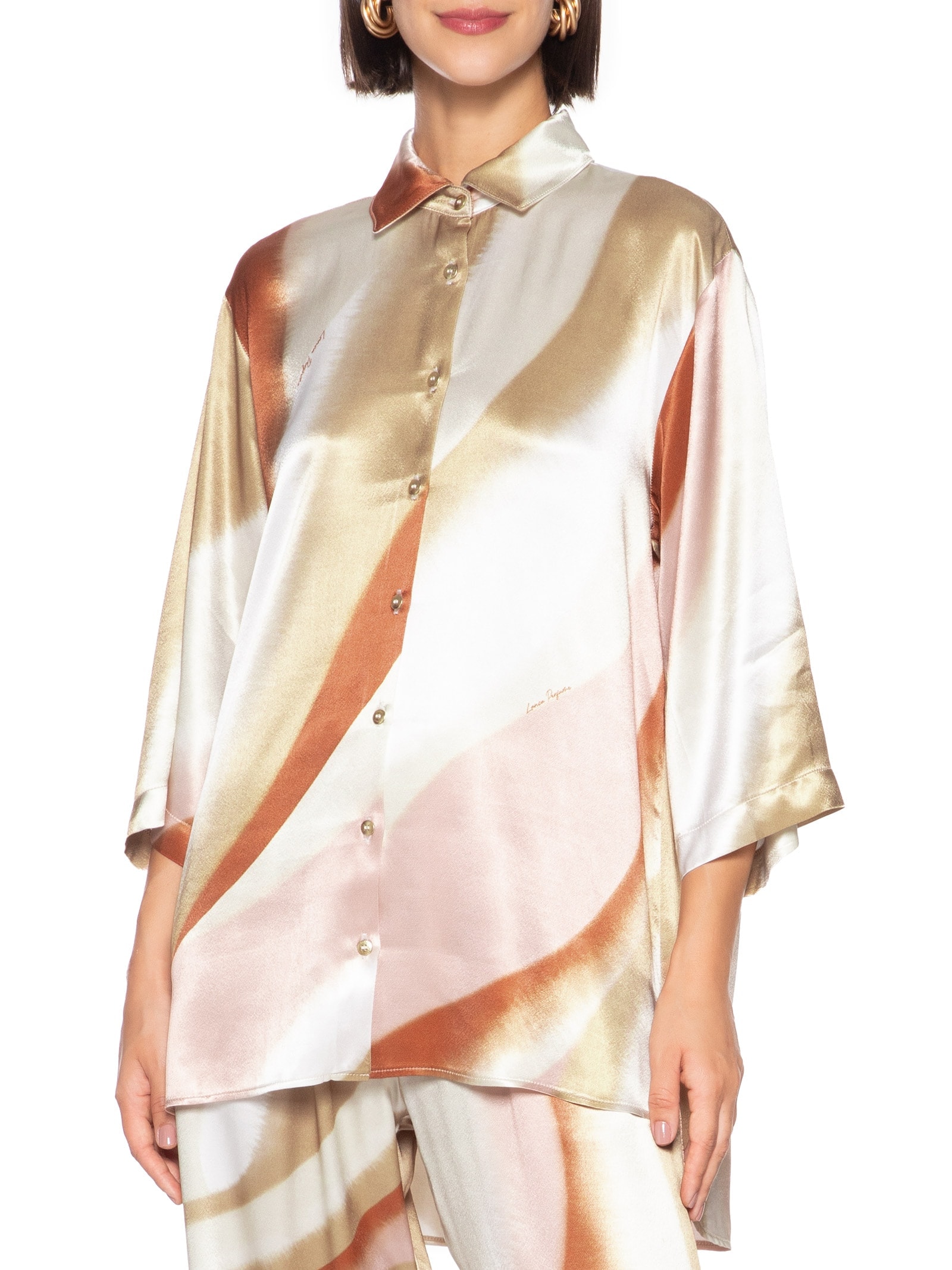 Camisa Feminina Manga Média Estampada Marrom Lança Perfume