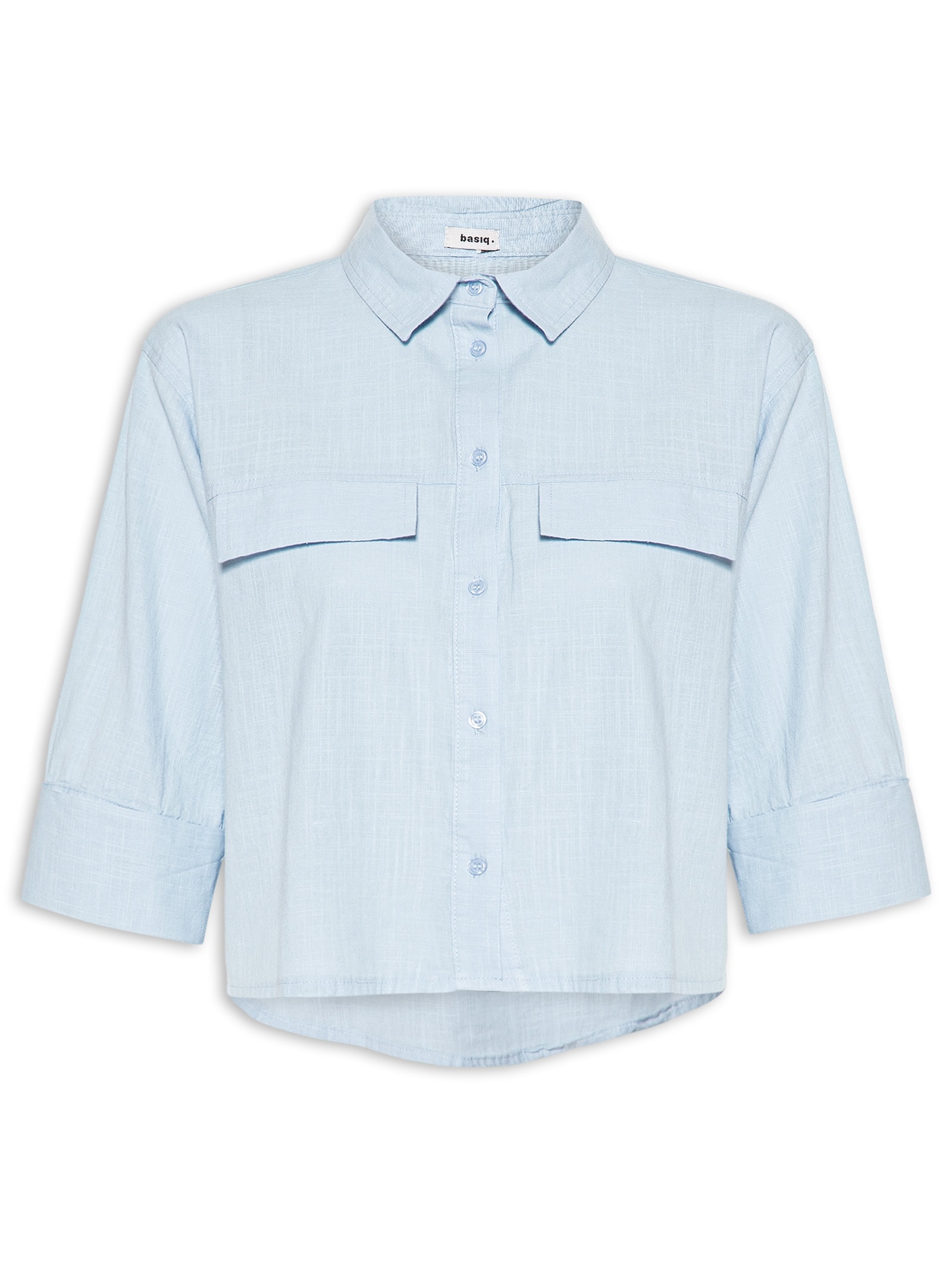 Camisa Feminina Manga Três Quartos Azul Basiq