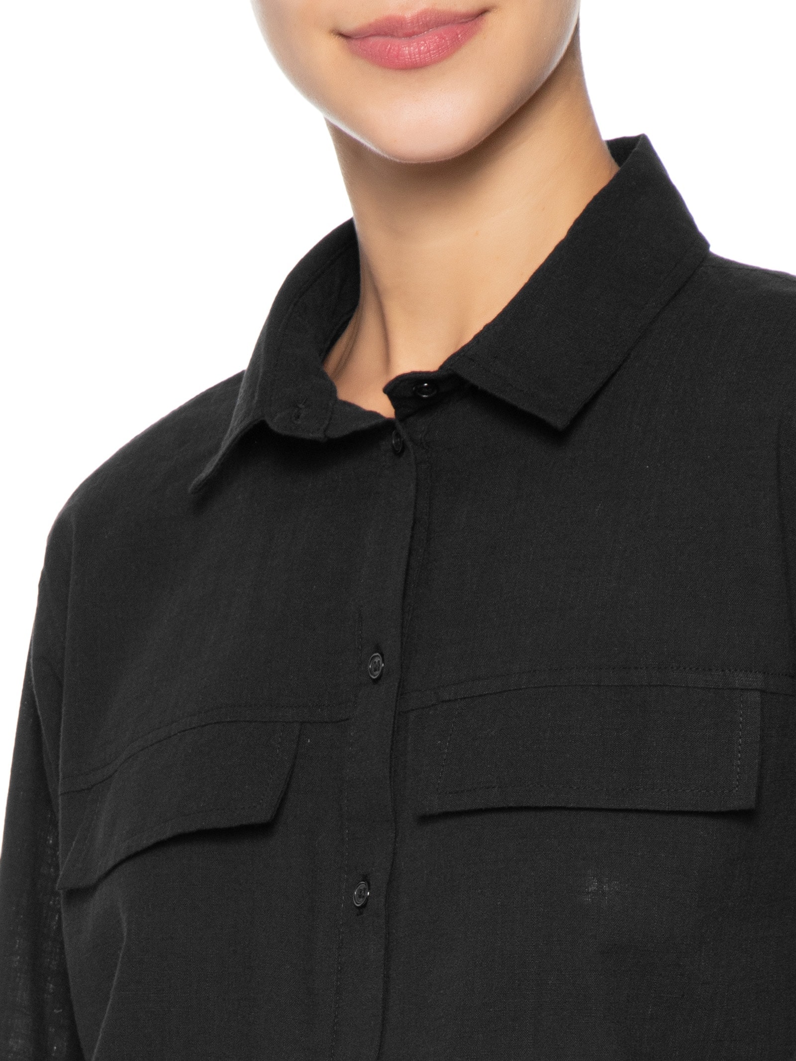 Camisa Feminina Manga Três Quartos Preto Basiq
