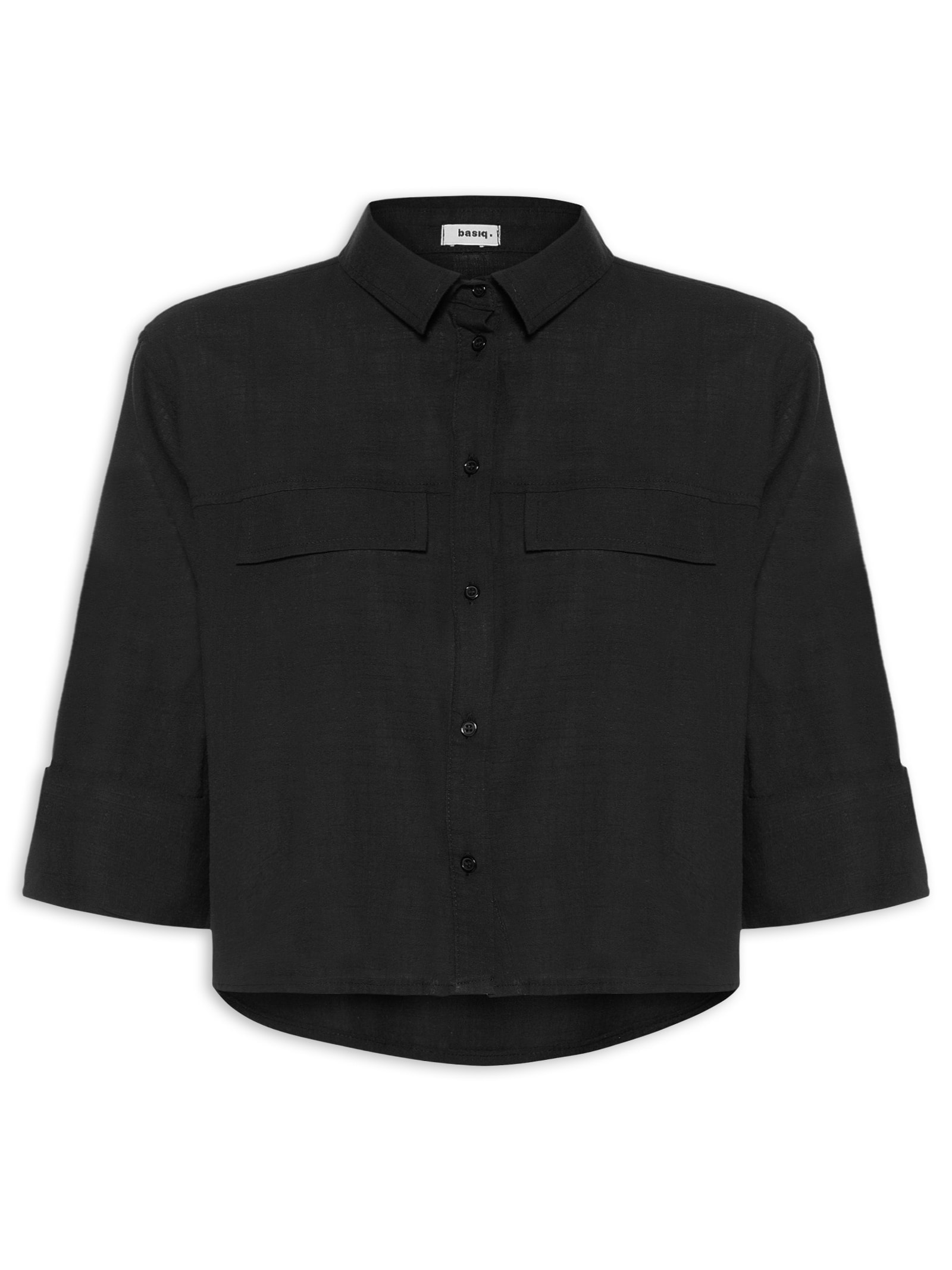 Camisa Feminina Manga Três Quartos Preto Basiq