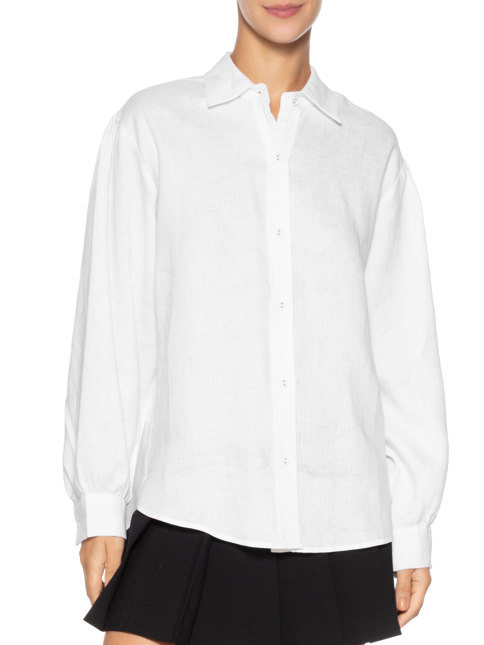 Camisa Feminina Mangas Linho Branco Farm