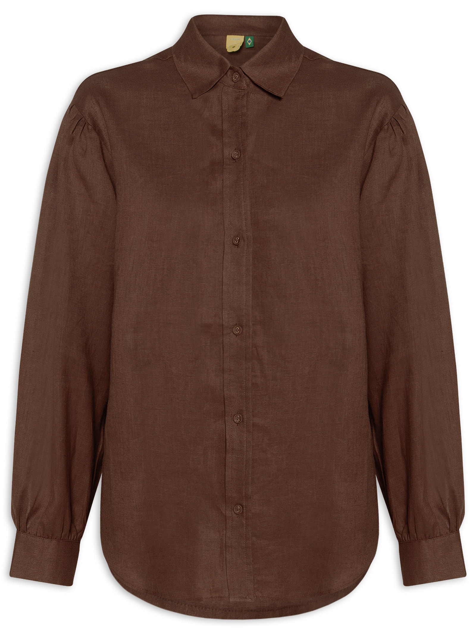 Camisa Feminina Mangas Linho Marrom Farm