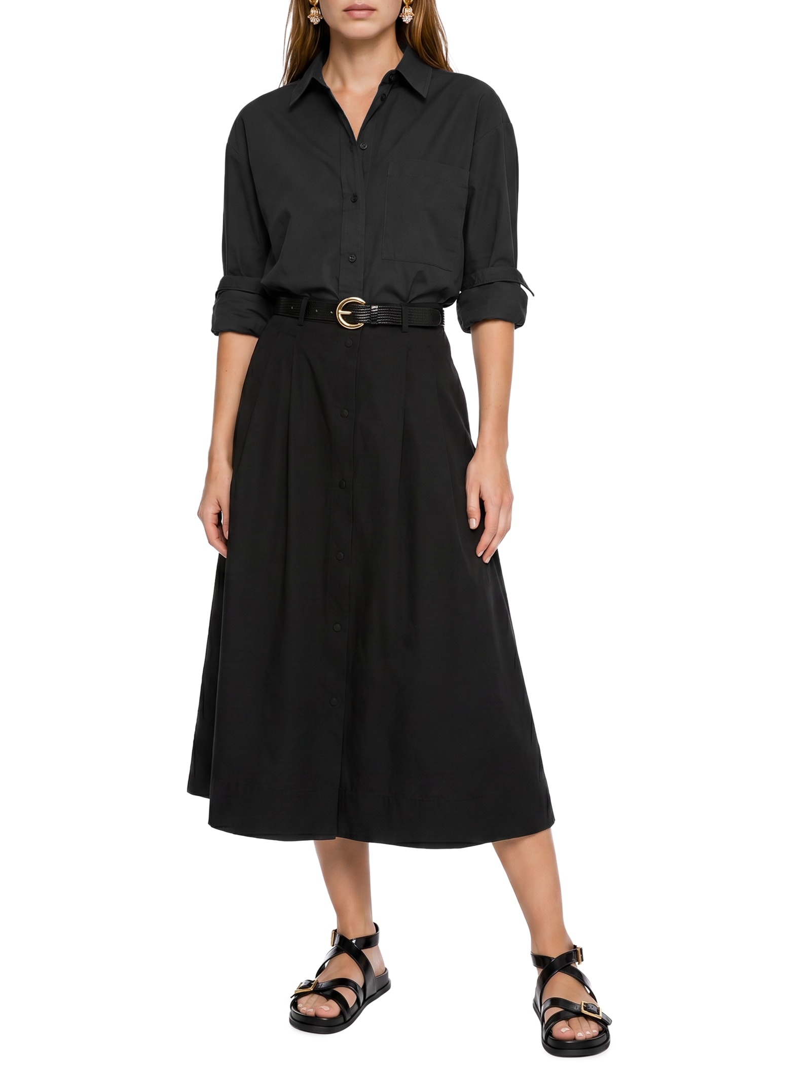 Camisa Feminina Maxi Algodão Empapelado Preto Cantão