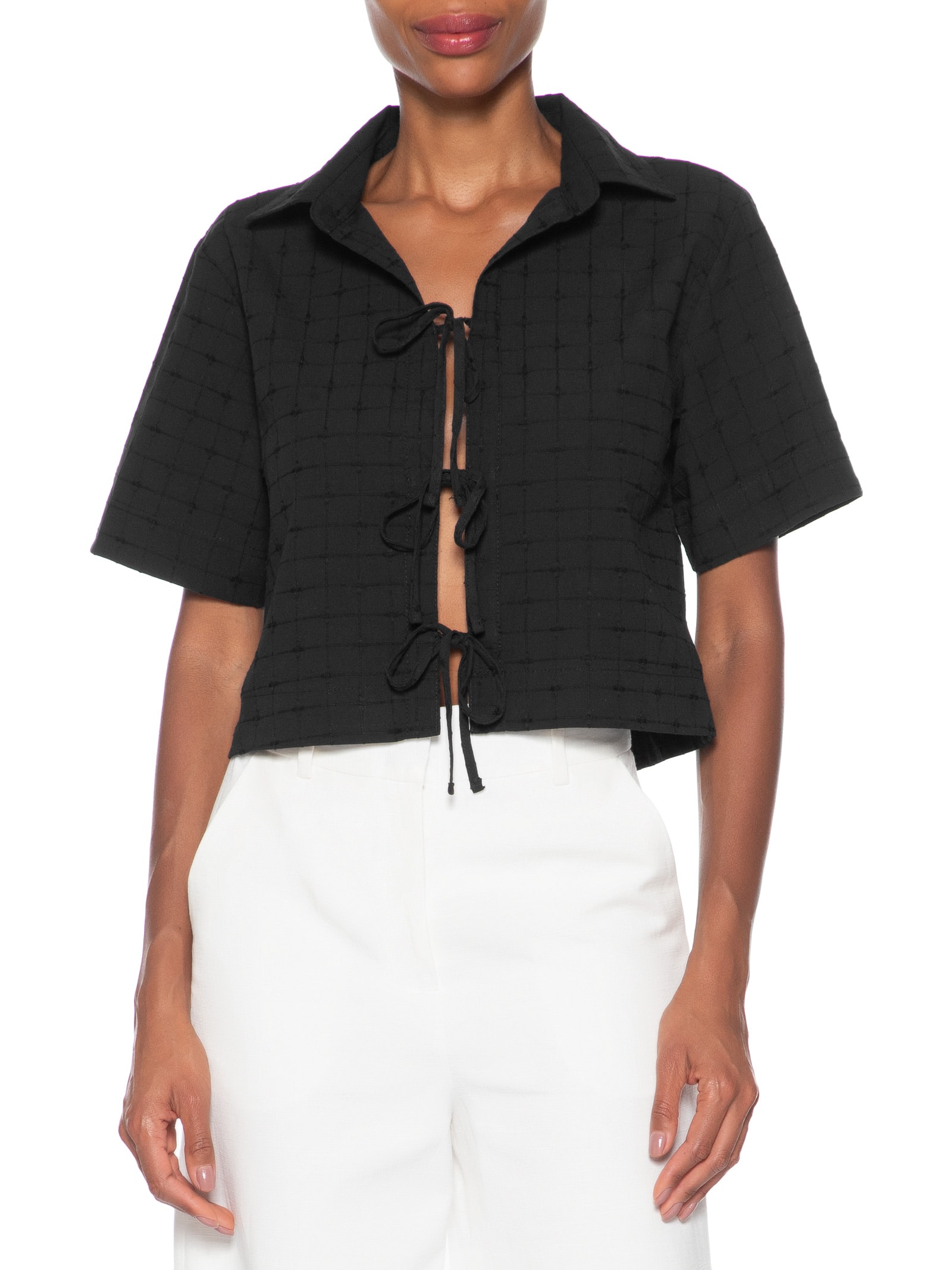 Camisa Feminina Mc Com Amarração Preto Basiq