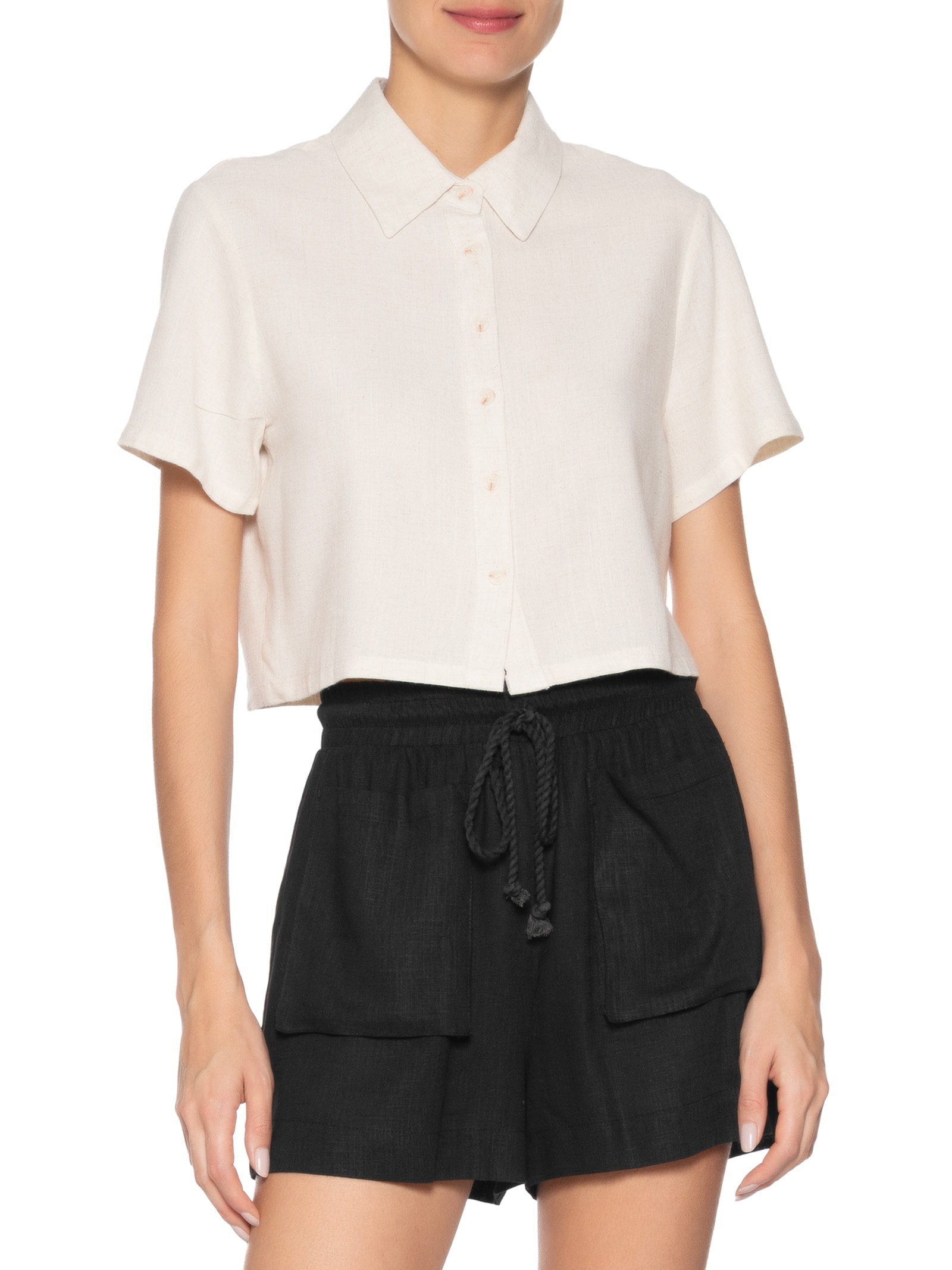 Camisa Feminina Mc Texturizada Off White Basiq